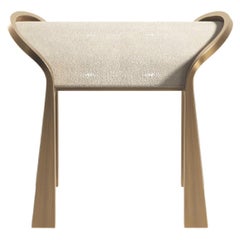 Shagreen Inlaid Stool with Sculptural Bronze Patina Brass Legs by R&Y Augousti