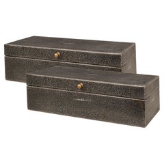 Schachtel aus Shagreen-Leder in Antikgrau, 2er-Set