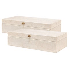 Schachtel aus Shagreen-Leder in Elfenbein, 2er-Set