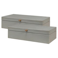 Scatola in pelle shagreen color grigio tempesta, set da 2