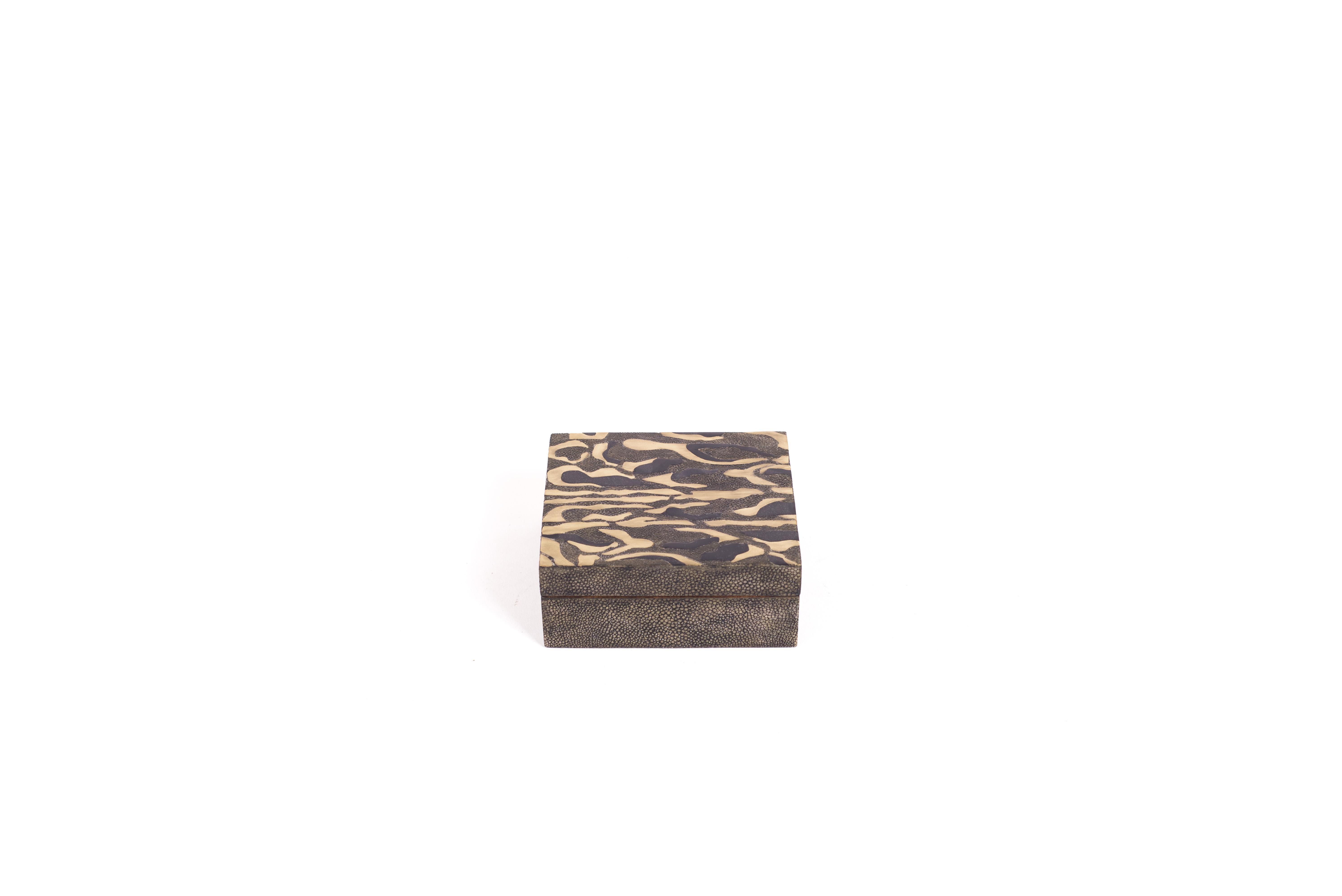 Inlay Shagreen Leopard Pattern Box with Shell and Brass Details by Kifu Paris For Sale