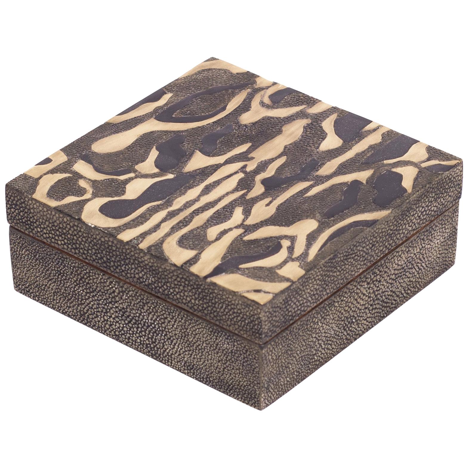Shagreen Leopard Pattern Box with Shell and Brass Details by Kifu Paris