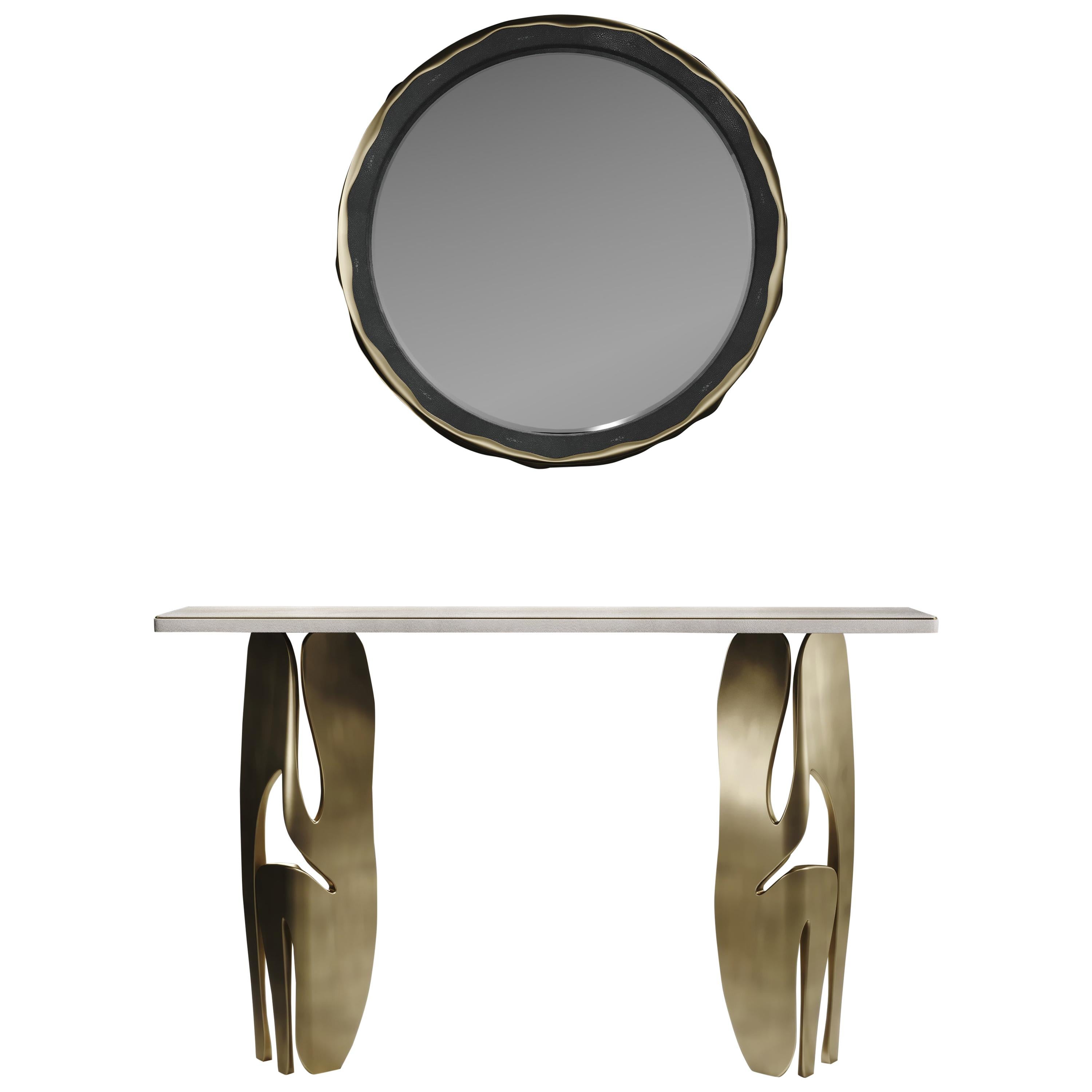 Shagreen-Spiegel mit Bronze-Patina-Messingrahmen von R&Y Augousti
