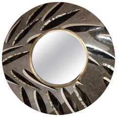 Mirror, Shagreen Mirror with Bronze and Sea Shell Details, Round, Large Scale