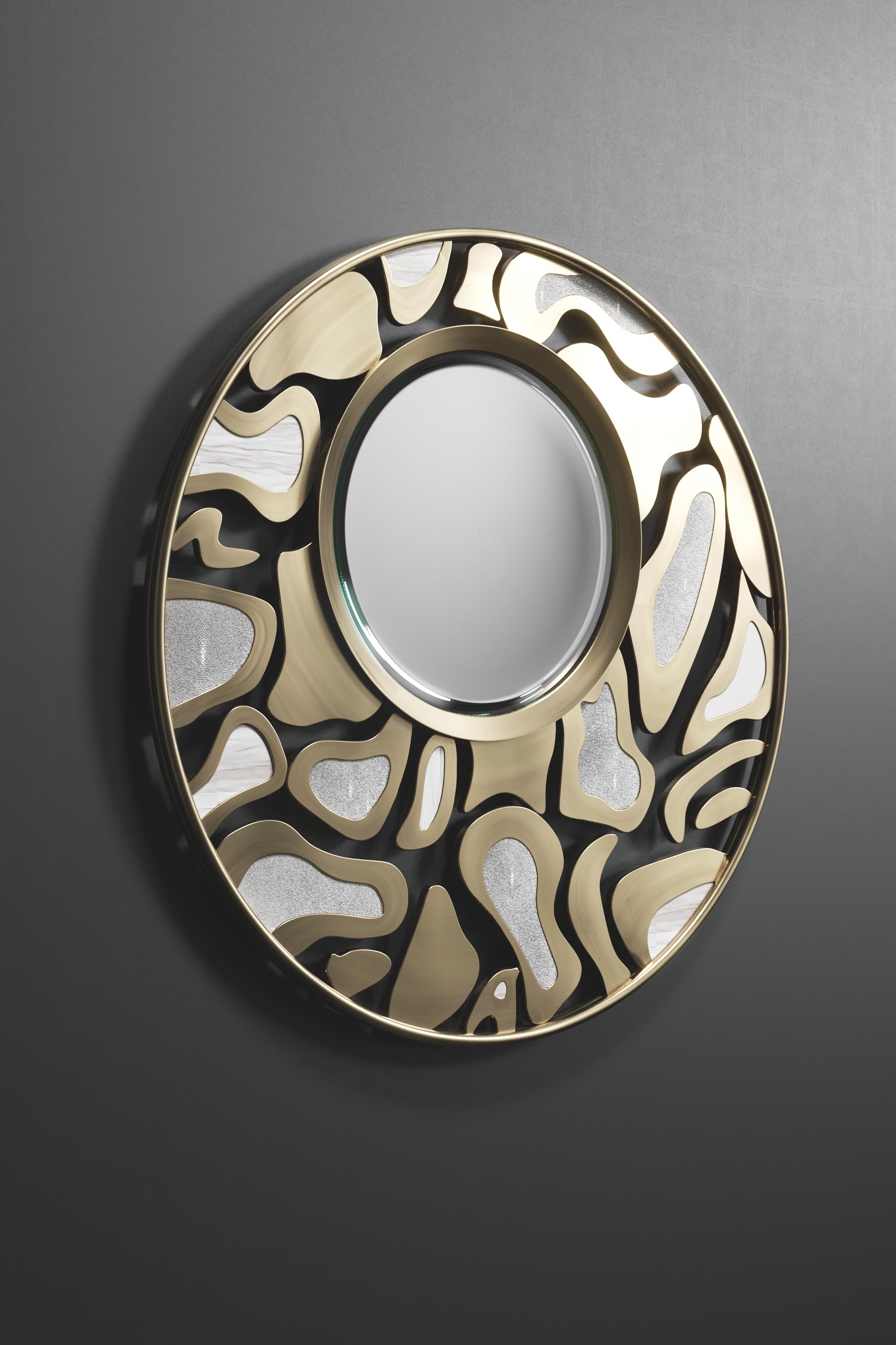 Shagreen Mirror with Bronze-Patina Brass Details by Kifu Paris For Sale 4