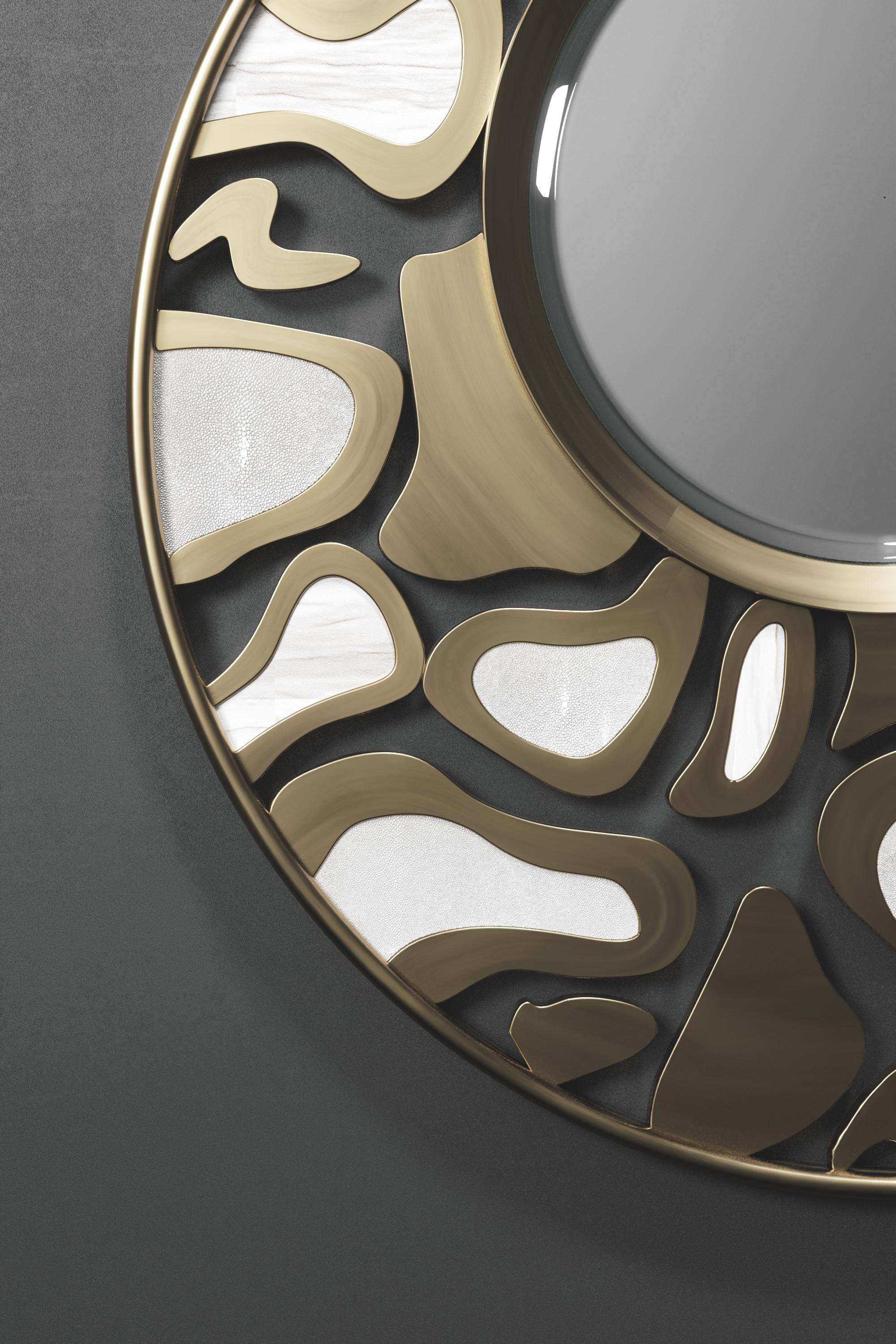 Shagreen Mirror with Bronze-Patina Brass Details by Kifu Paris For Sale 5