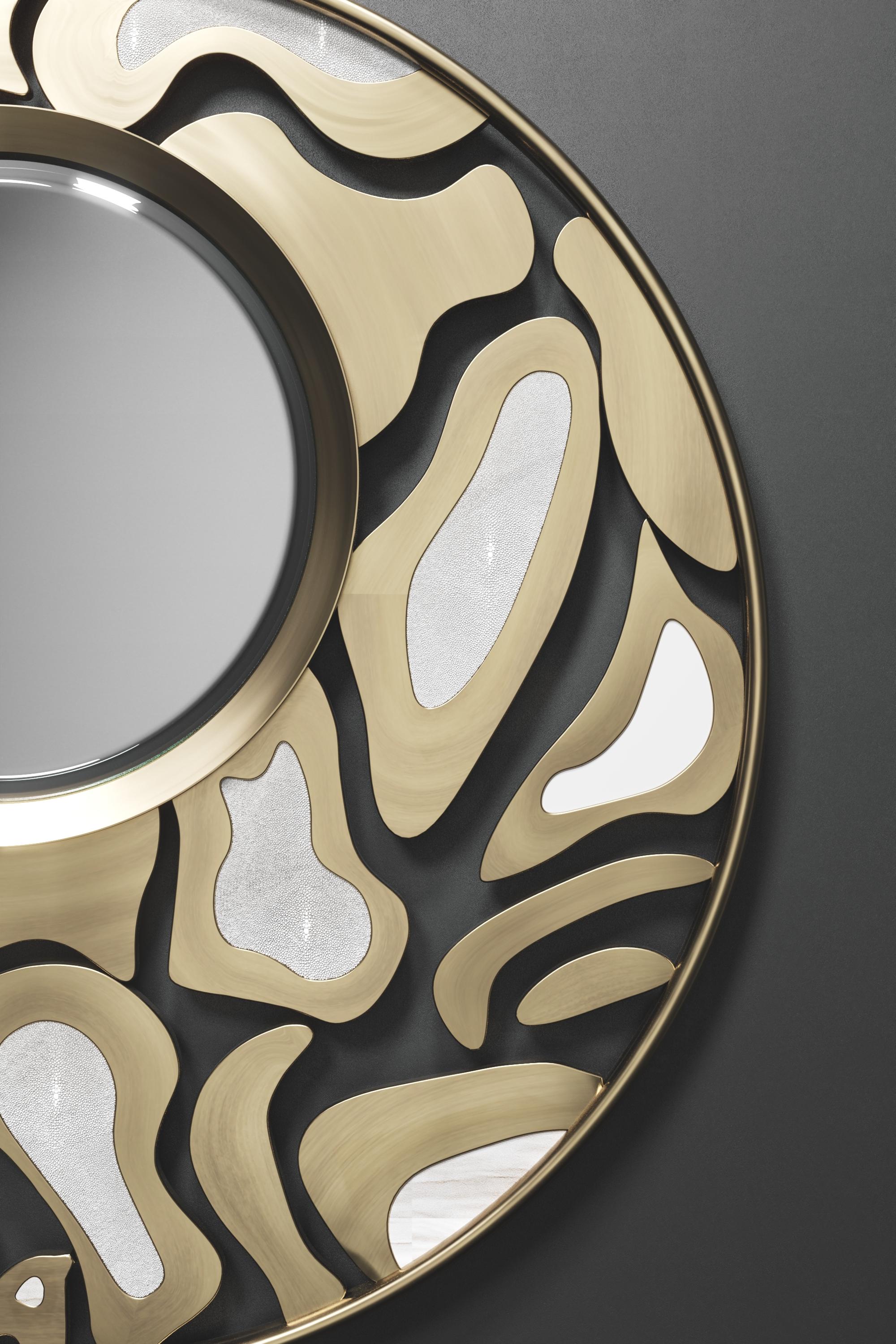 Shagreen Mirror with Bronze-Patina Brass Details by Kifu Paris For Sale 6