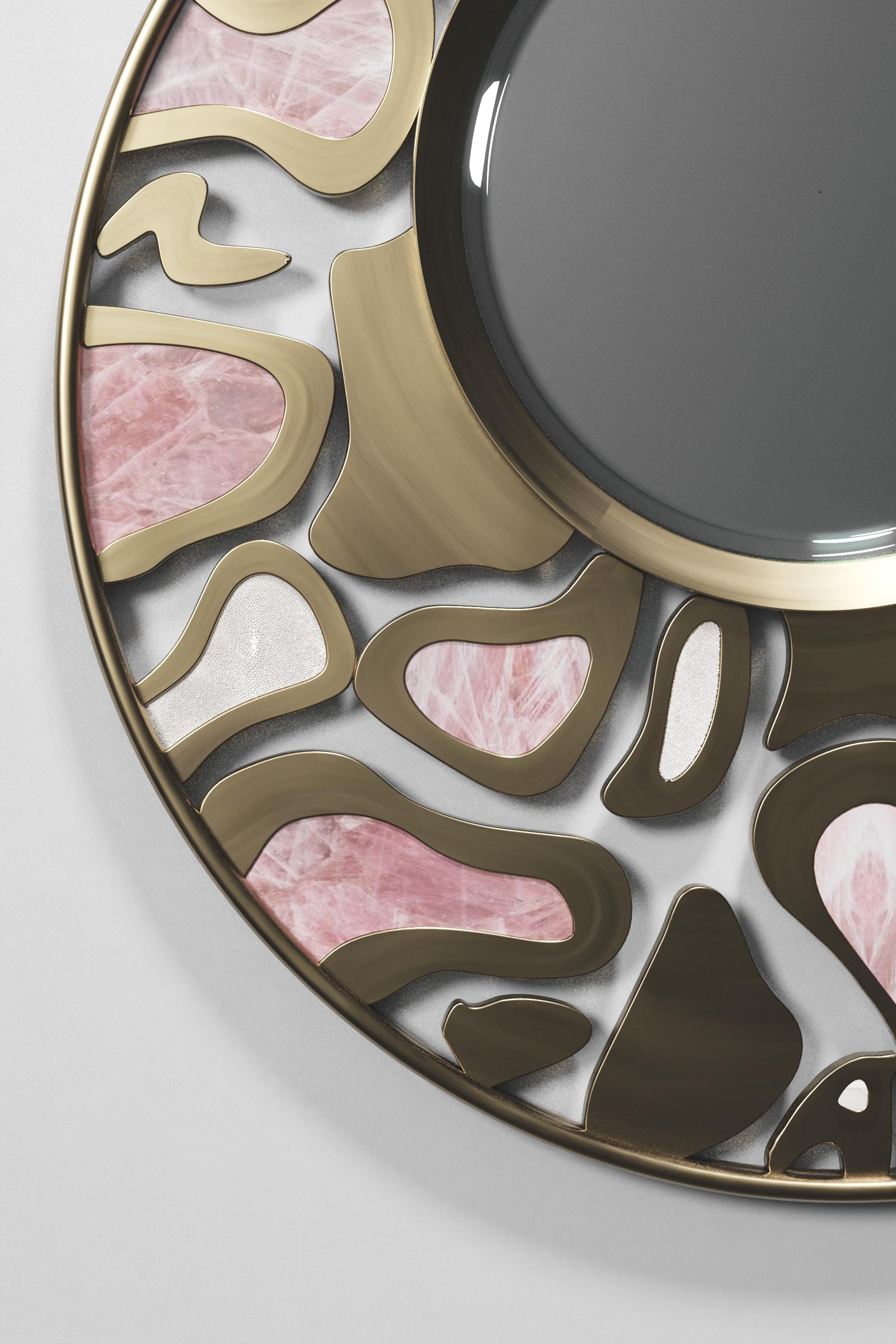 Shagreen Mirror with Bronze-Patina Brass Details by Kifu Paris For Sale 10