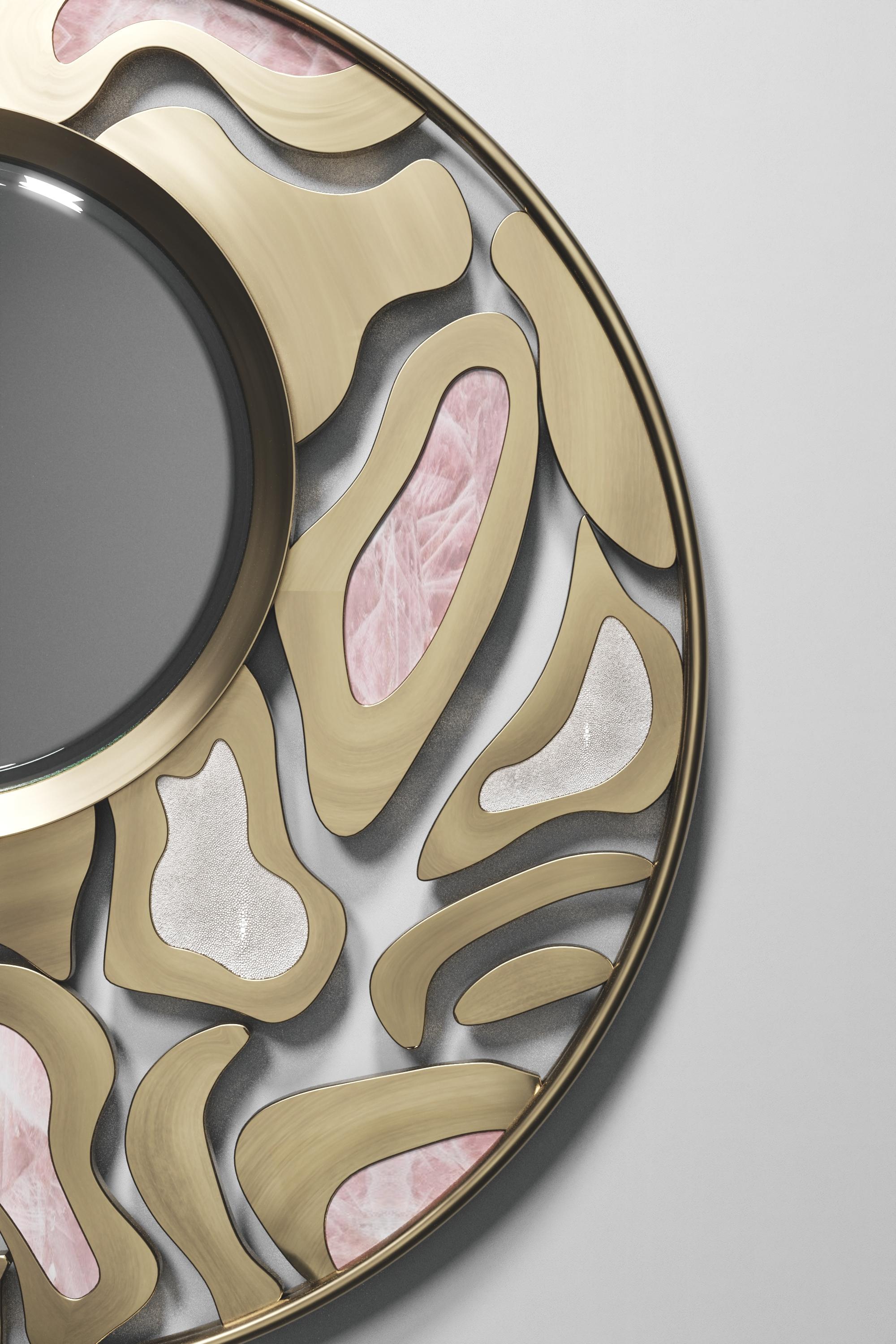 Shagreen Mirror with Bronze-Patina Brass Details by Kifu Paris For Sale 11
