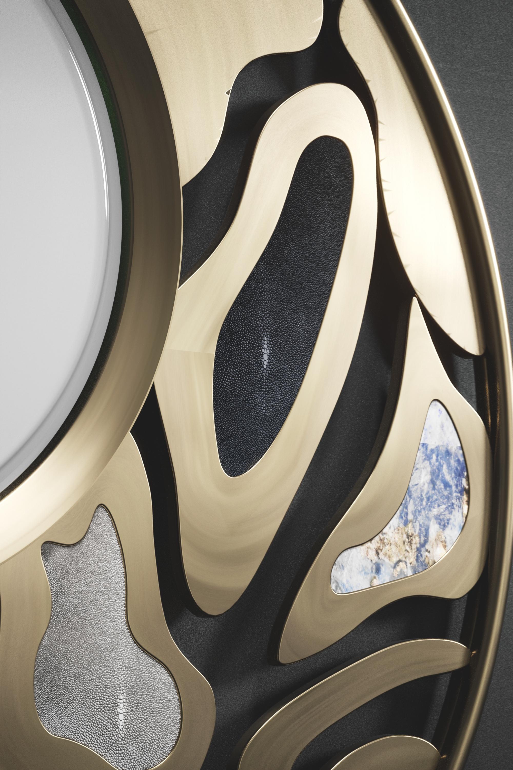 Philippine Shagreen Mirror with Bronze-Patina Brass Details by Kifu Paris For Sale