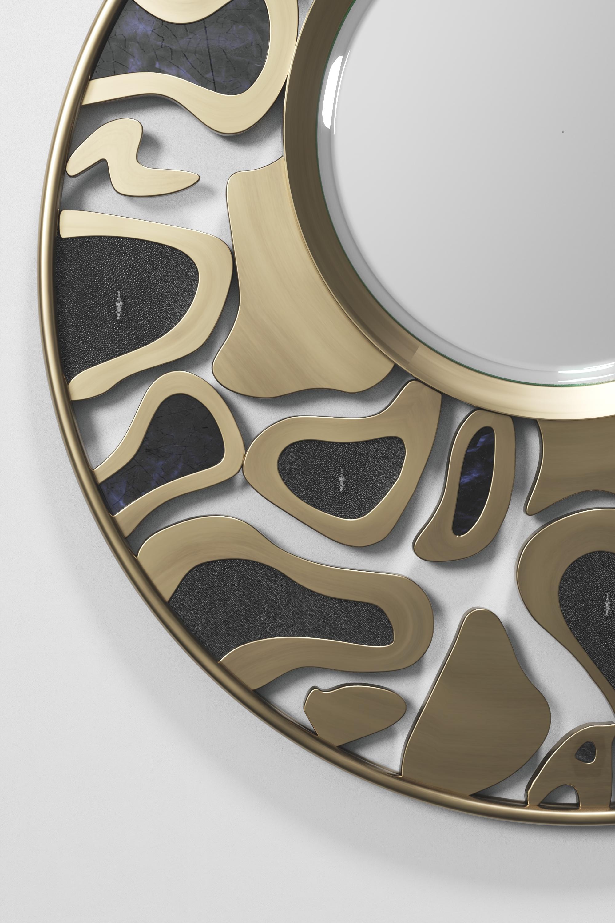 Shagreen Mirror with Bronze-Patina Brass Details by Kifu Paris For Sale 1