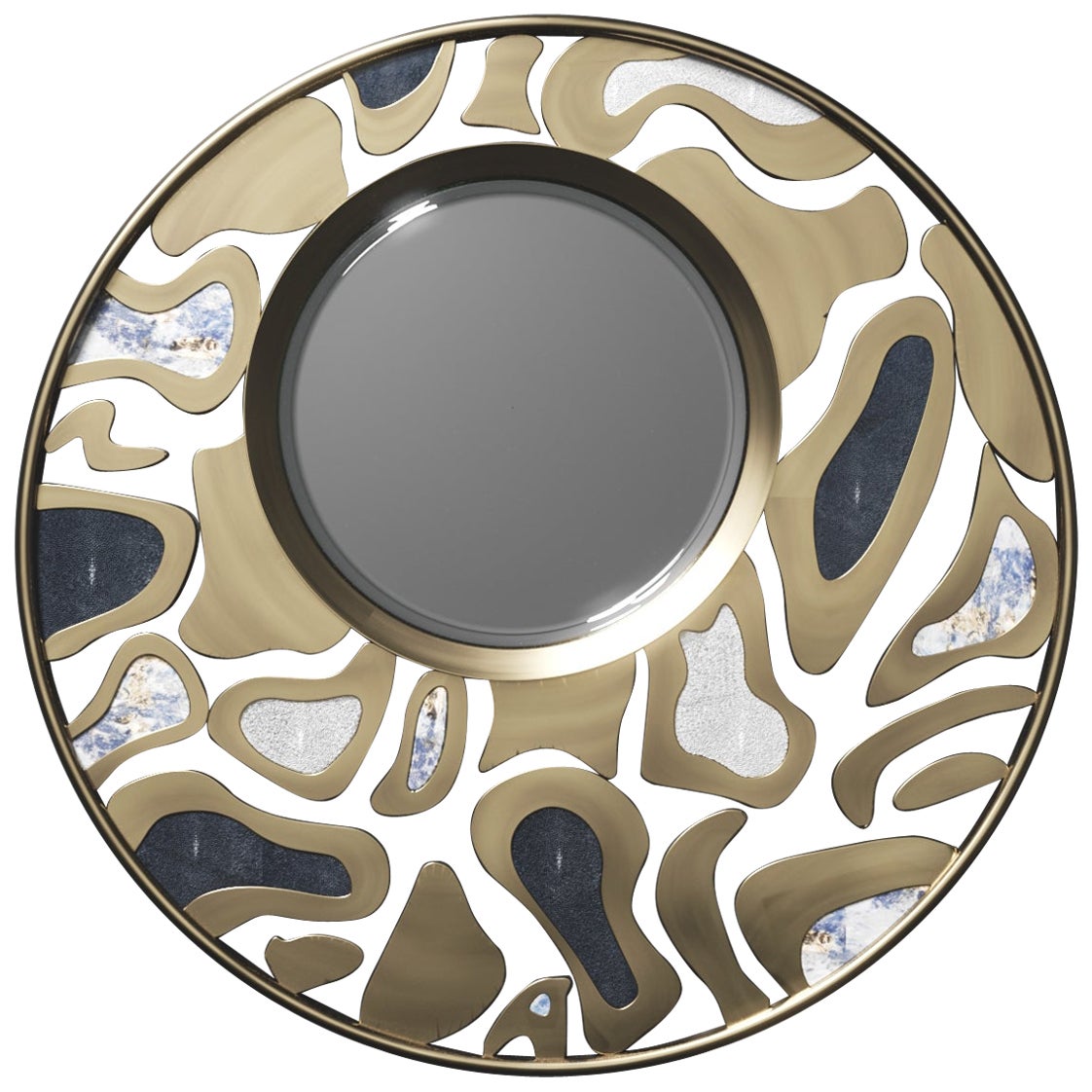 Shagreen Mirror with Bronze-Patina Brass Details by Kifu Paris For Sale