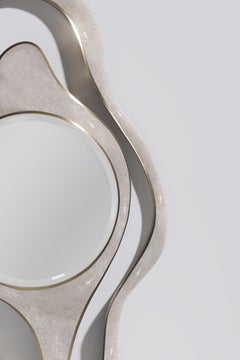 Shagreen Mirror with Shell and Bronze-Patina Brass Details by R&Y Augousti