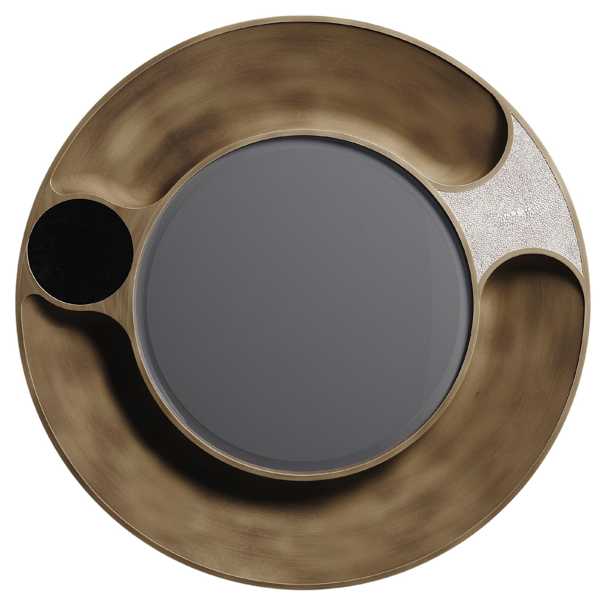 Shagreen Mirror with Shell and Bronze-Patina Brass Details by R&Y Augousti For Sale