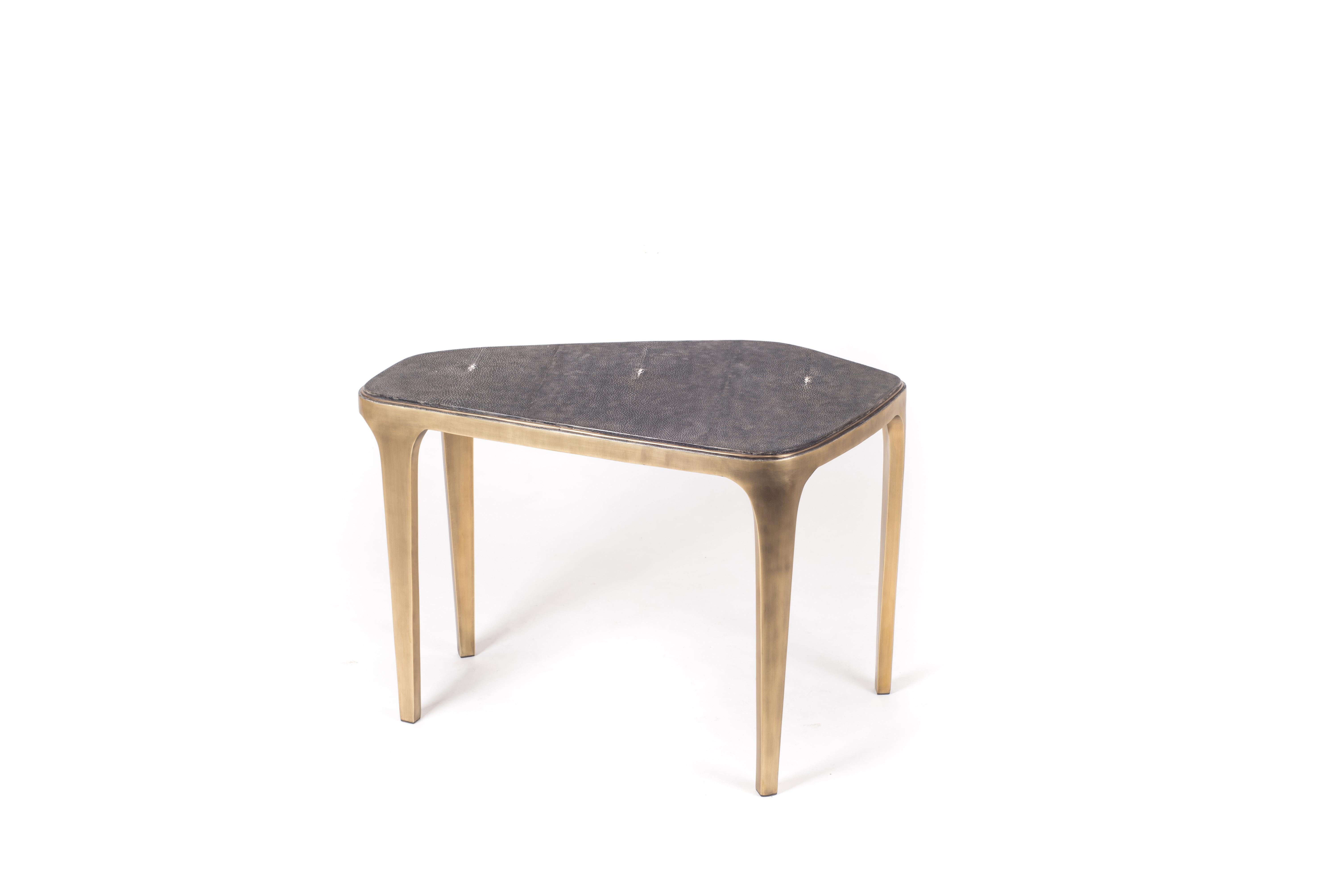 French Shagreen Nesting Coffee Tables with Bronze-Patina Brass Accents R&Y Augousti For Sale