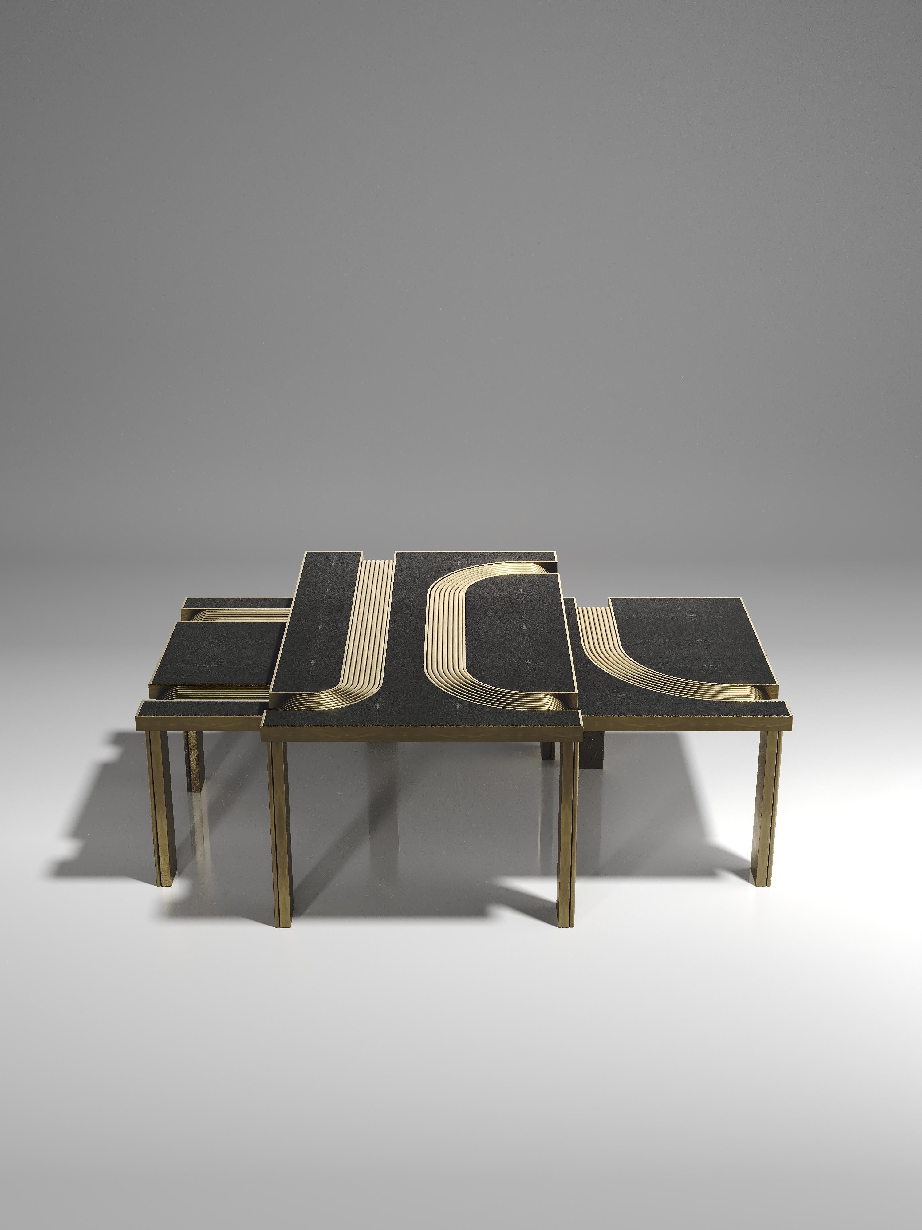 Shagreen Nesting Coffee Tables with Bronze-Patina Brass Inlay by R&Y Augousti en vente 2