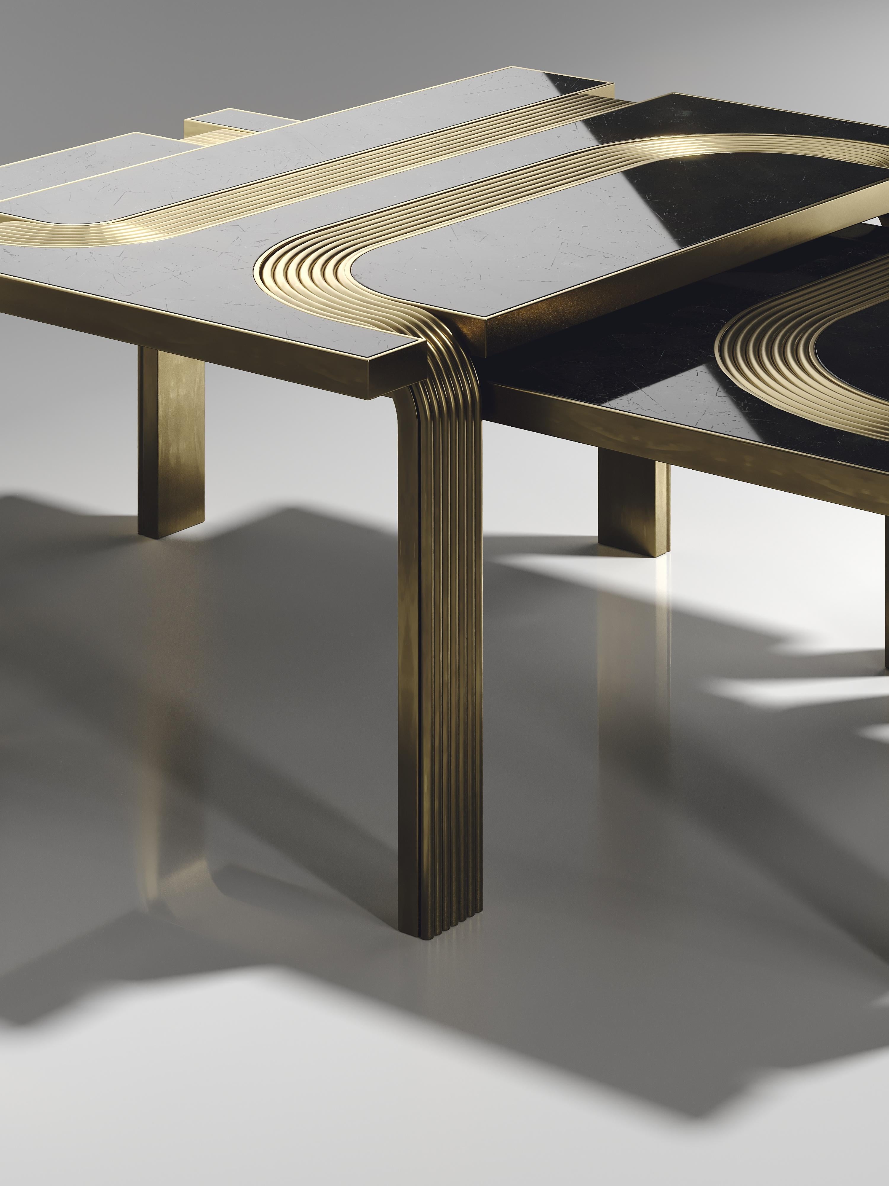 Shagreen Nesting Coffee Tables with Bronze-Patina Brass Inlay by R&Y Augousti im Angebot 6