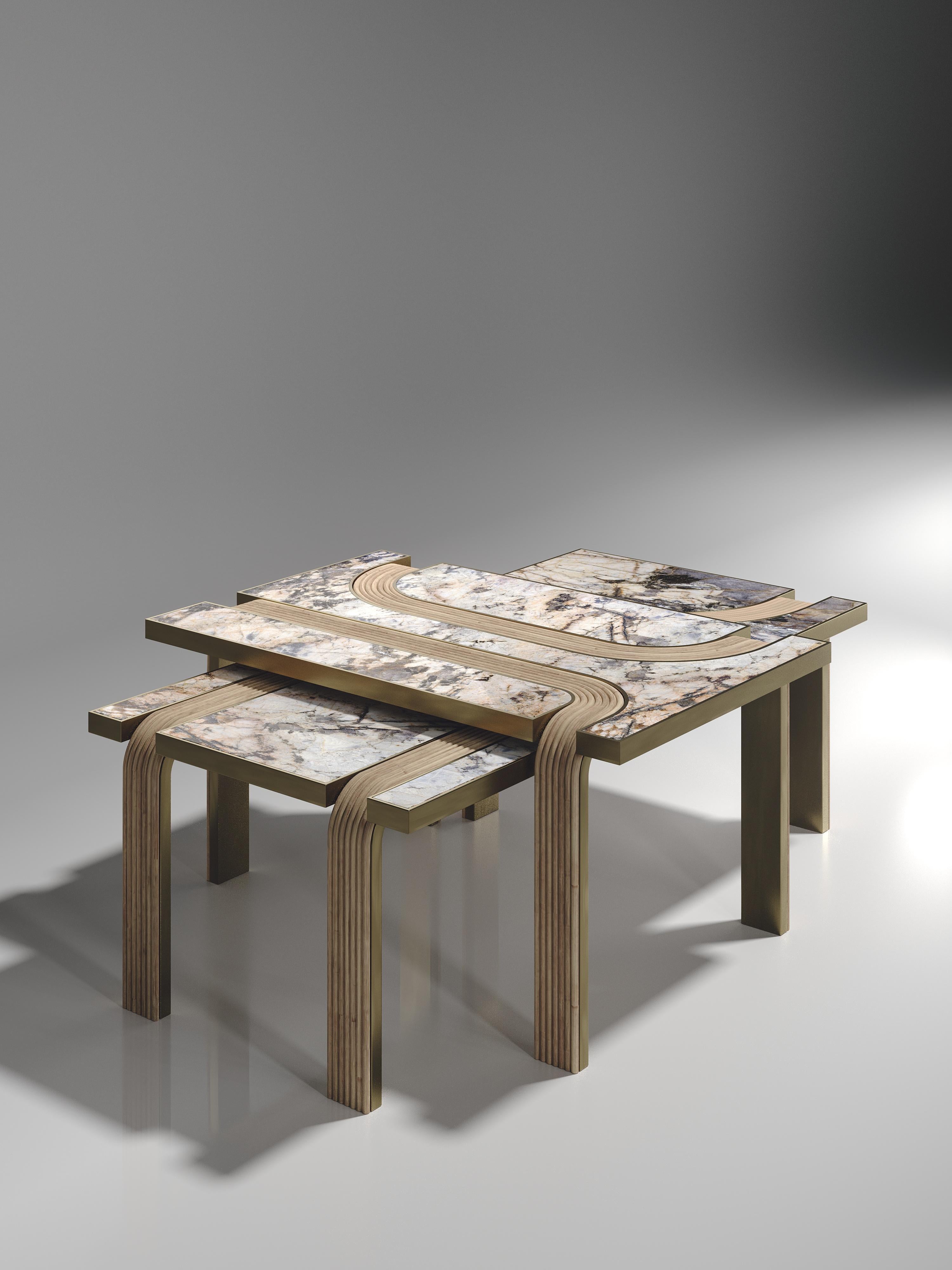 Tables basses gigognes en galuchat avec incrustation en bronze-patina et laiton de R&Y Augousti en vente 1