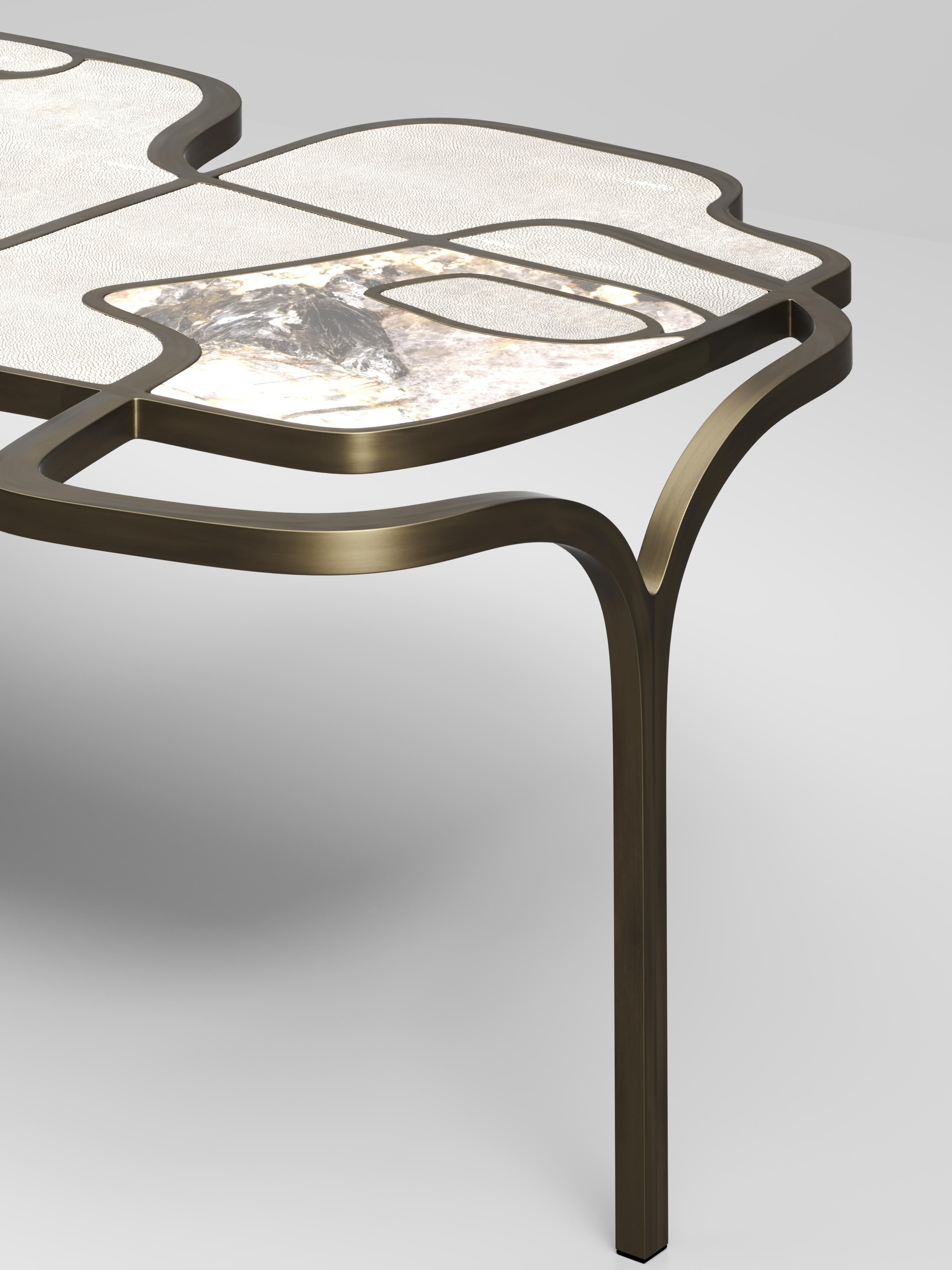 Shagreen Nesting Coffee Tables with Patagonia and Brass Accents by R&Y Augousti For Sale 3