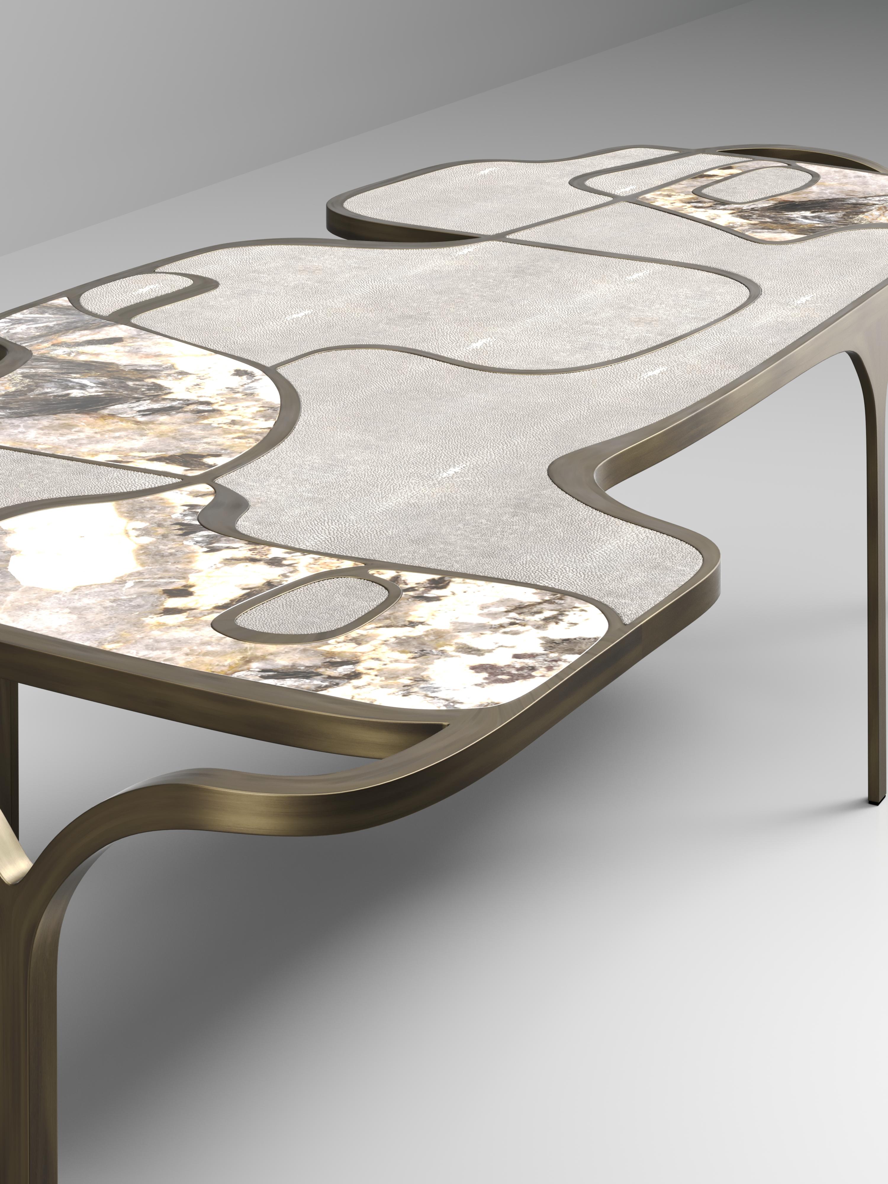 Shagreen Nesting Coffee Tables with Patagonia and Brass Accents by R&Y Augousti For Sale 4