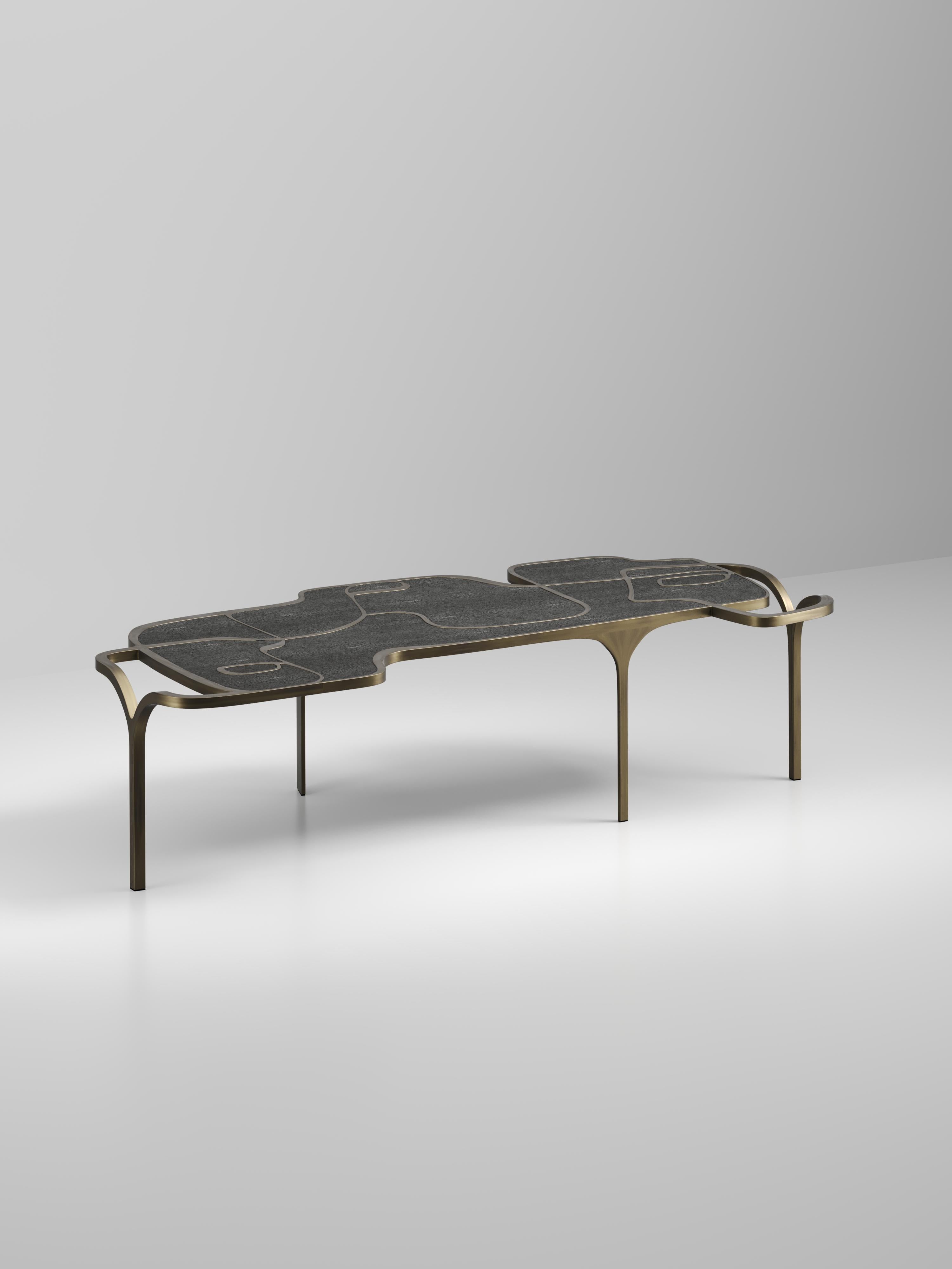 Shagreen Nesting Coffee Tables with Patagonia and Brass Accents by R&Y Augousti For Sale 6