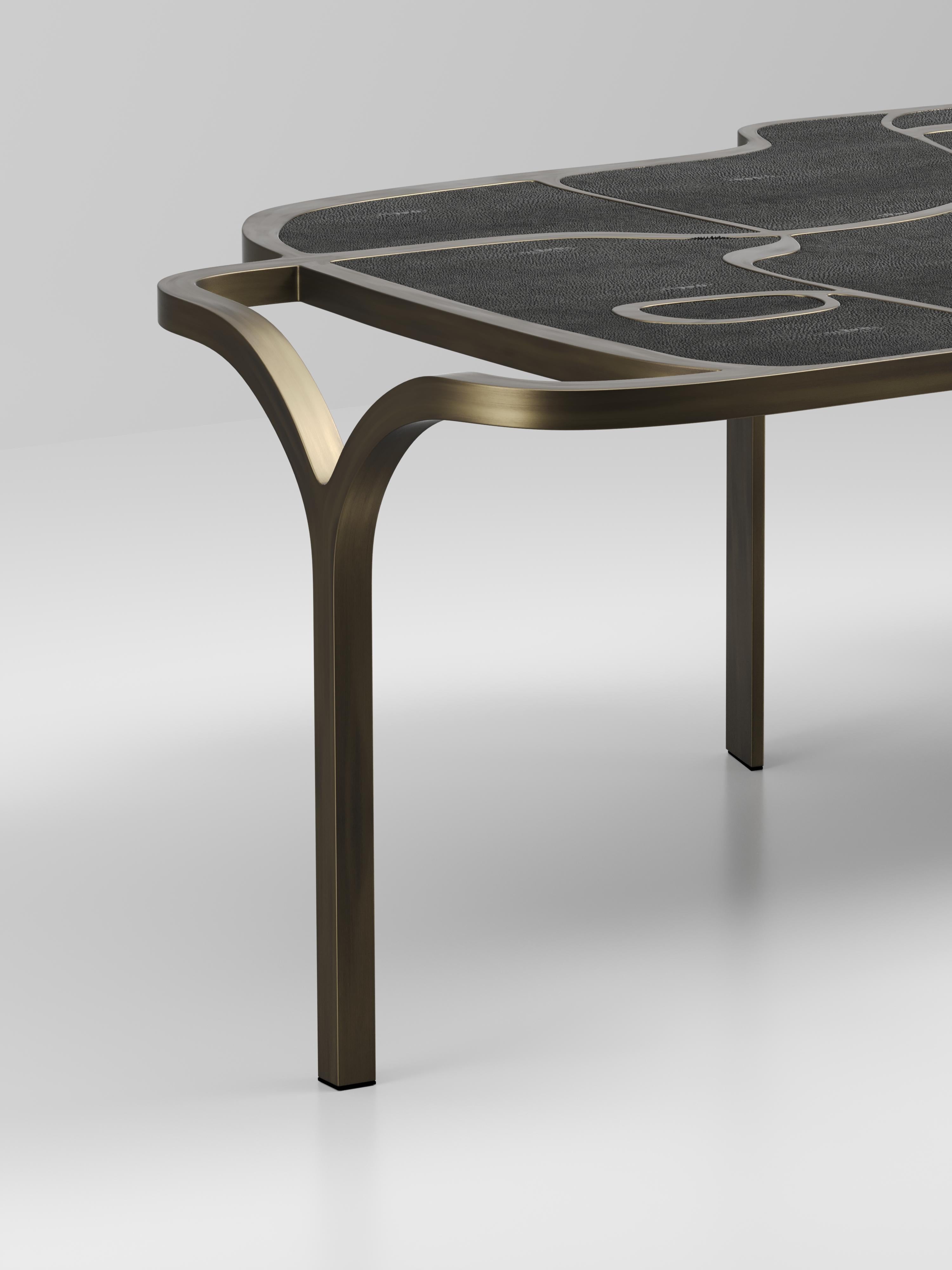 Shagreen Nesting Coffee Tables with Patagonia and Brass Accents by R&Y Augousti For Sale 8