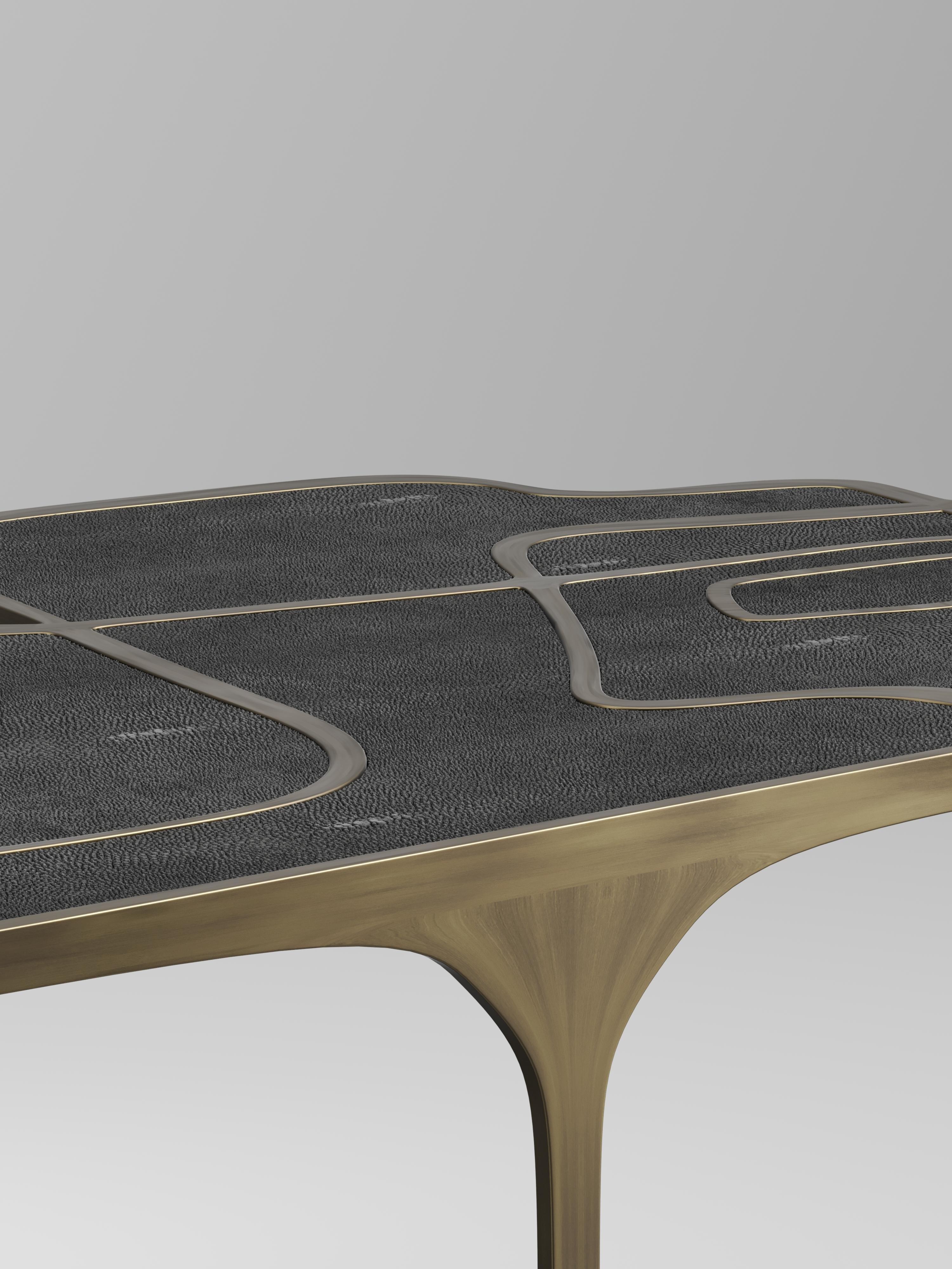 Shagreen Nesting Coffee Tables with Patagonia and Brass Accents by R&Y Augousti For Sale 9