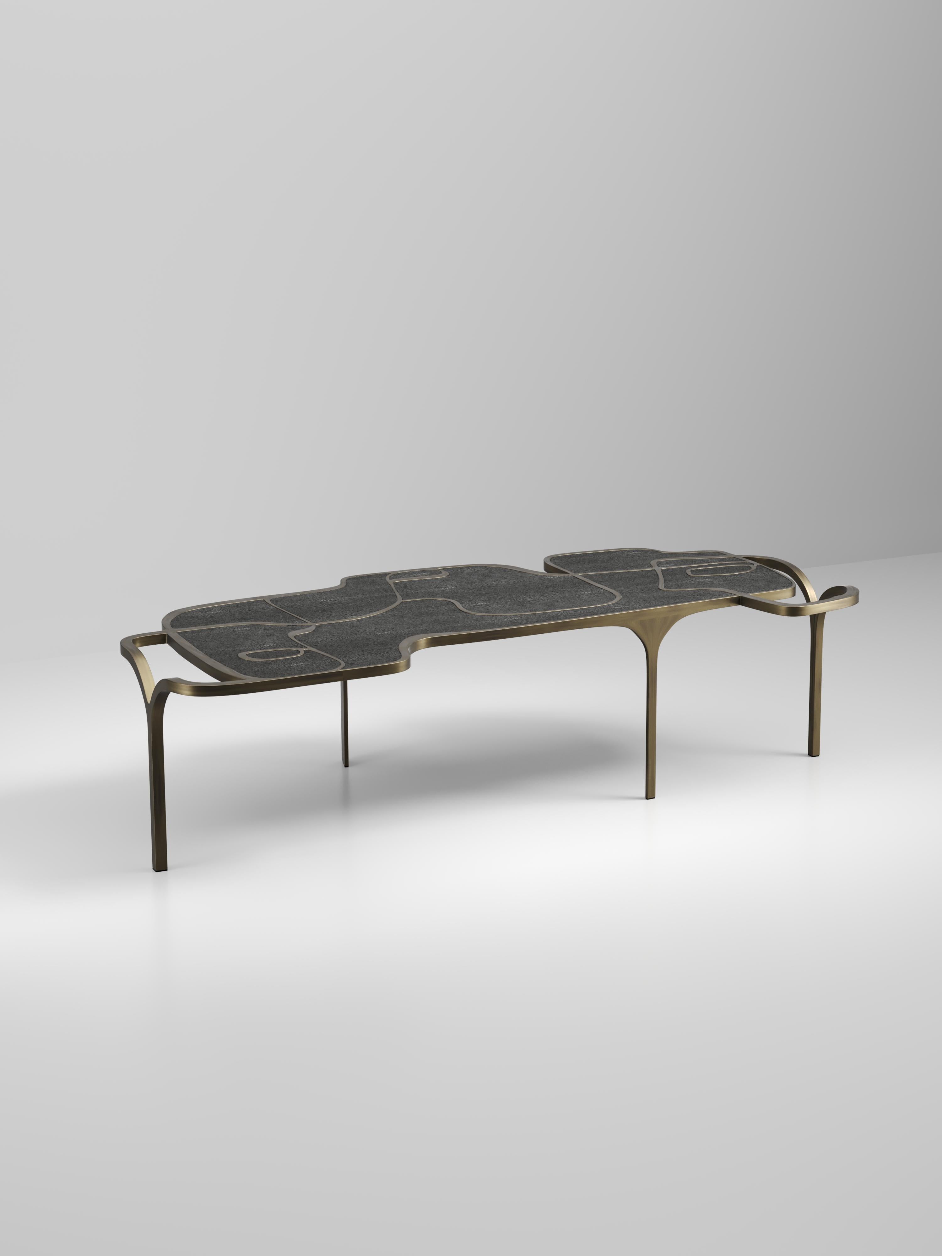 Shagreen Nesting Coffee Tables with Patagonia and Brass Accents by R&Y Augousti For Sale 10