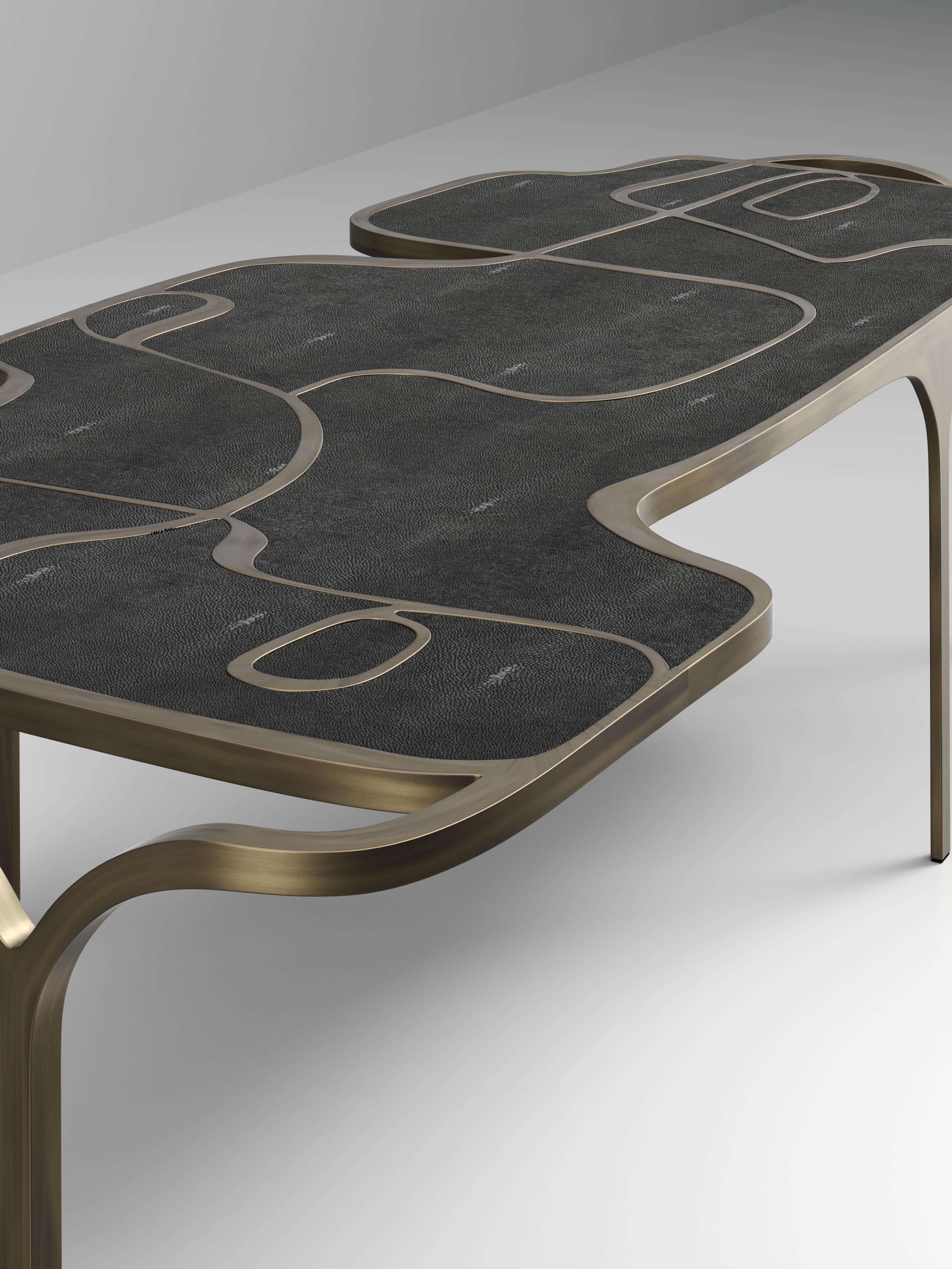 Shagreen Nesting Coffee Tables with Patagonia and Brass Accents by R&Y Augousti For Sale 12