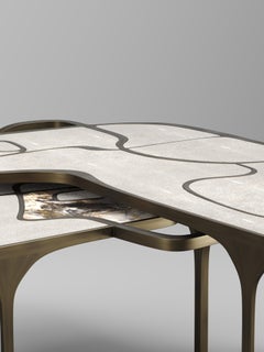 Shagreen Nesting Coffee Tables with Patagonia and Brass Accents by R&Y Augousti