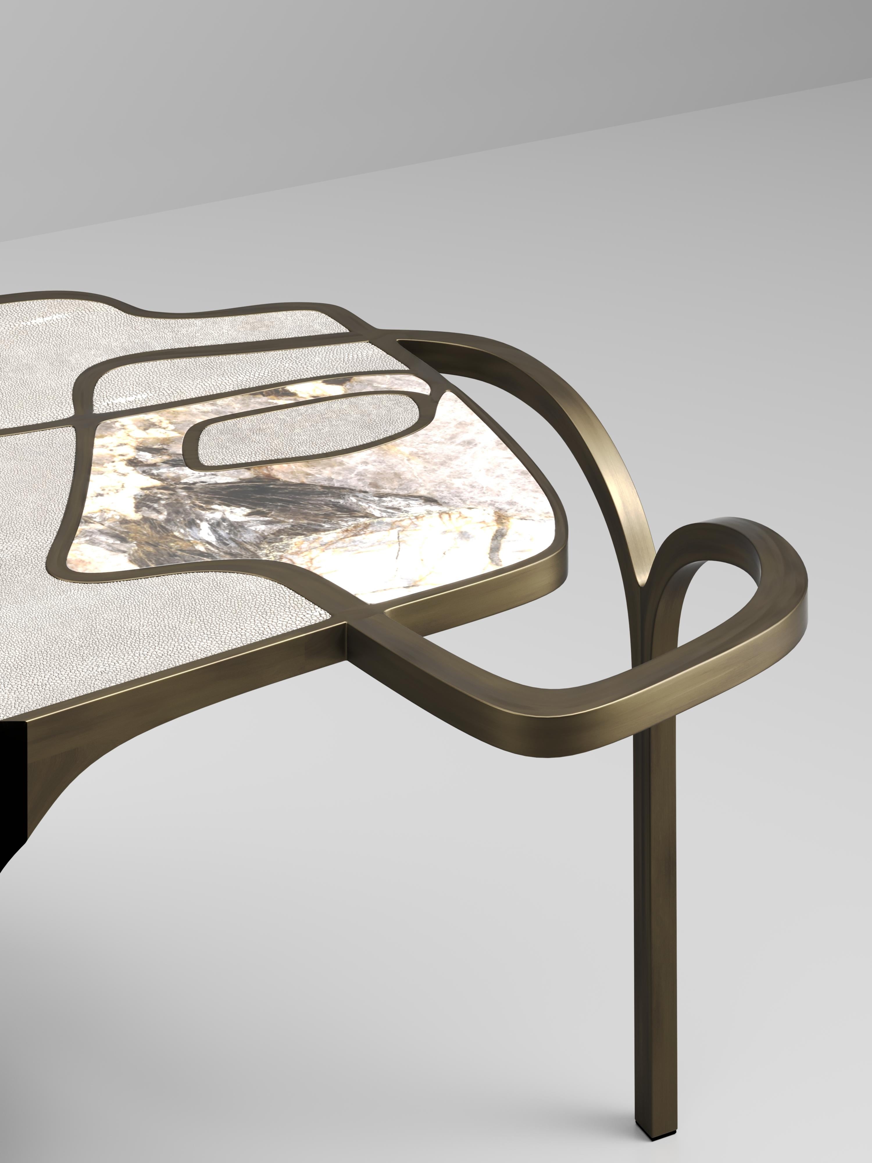Philippine Shagreen Nesting Coffee Tables with Patagonia and Brass Accents by R&Y Augousti For Sale