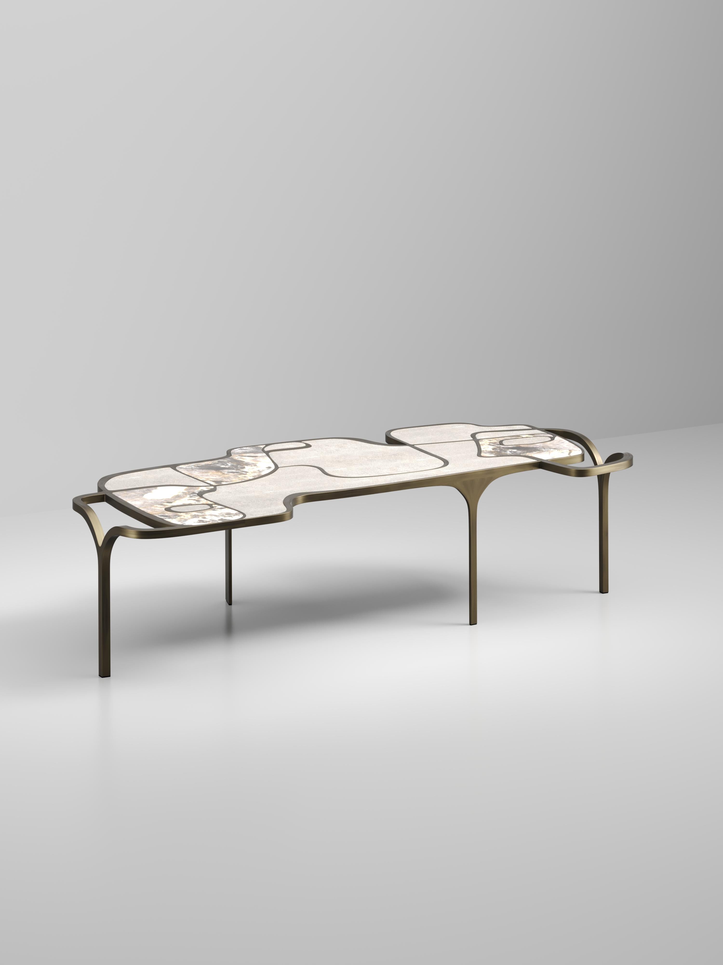 Hand-Crafted Shagreen Nesting Coffee Tables with Patagonia and Brass Accents by R&Y Augousti For Sale