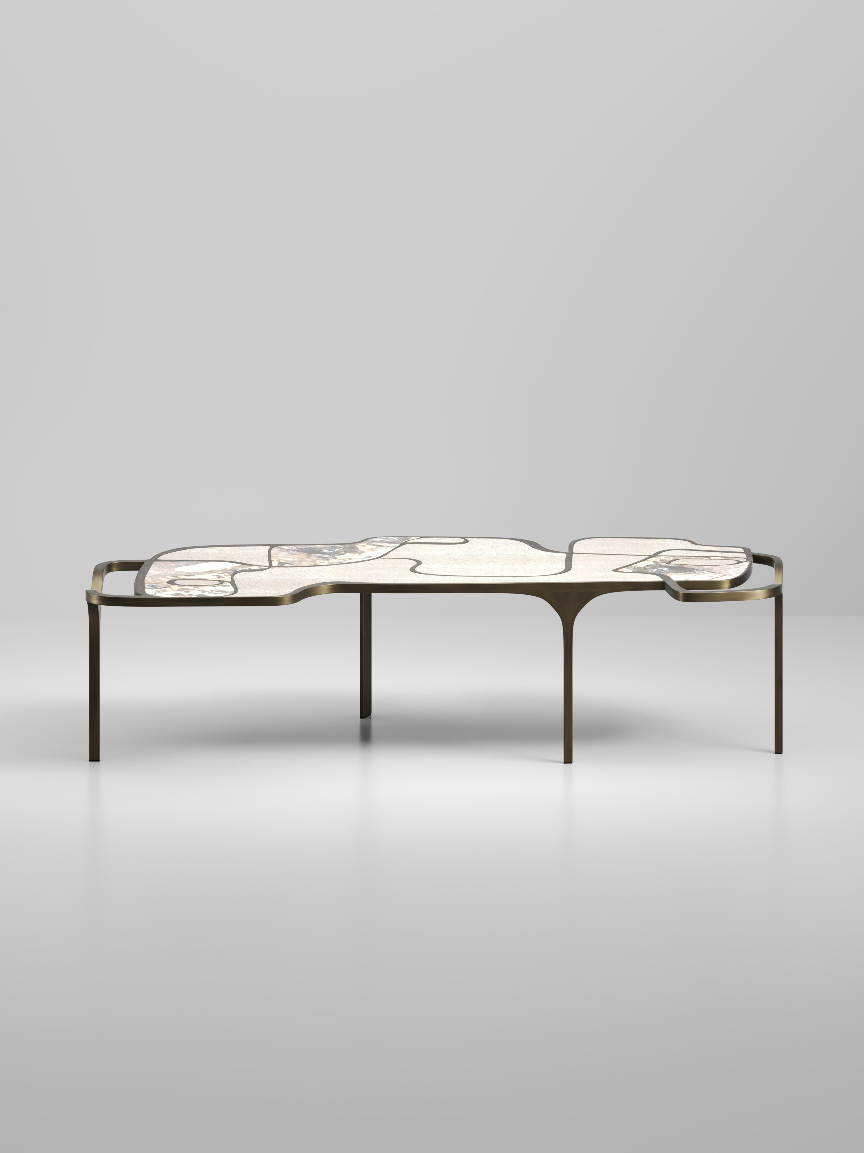 Shagreen Nesting Coffee Tables with Patagonia and Brass Accents by R&Y Augousti In New Condition For Sale In New York, NY