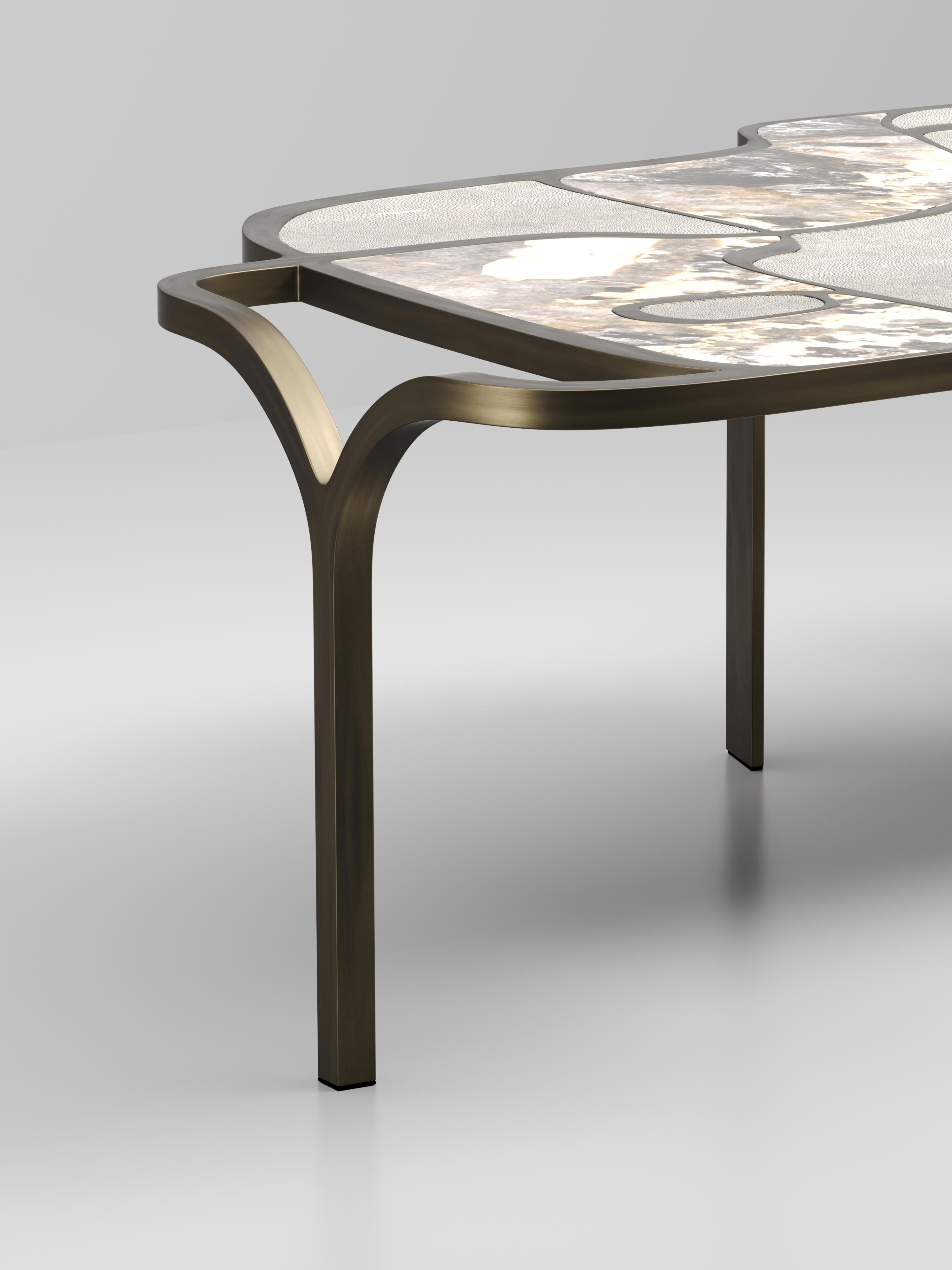 Contemporary Shagreen Nesting Coffee Tables with Patagonia and Brass Accents by R&Y Augousti For Sale