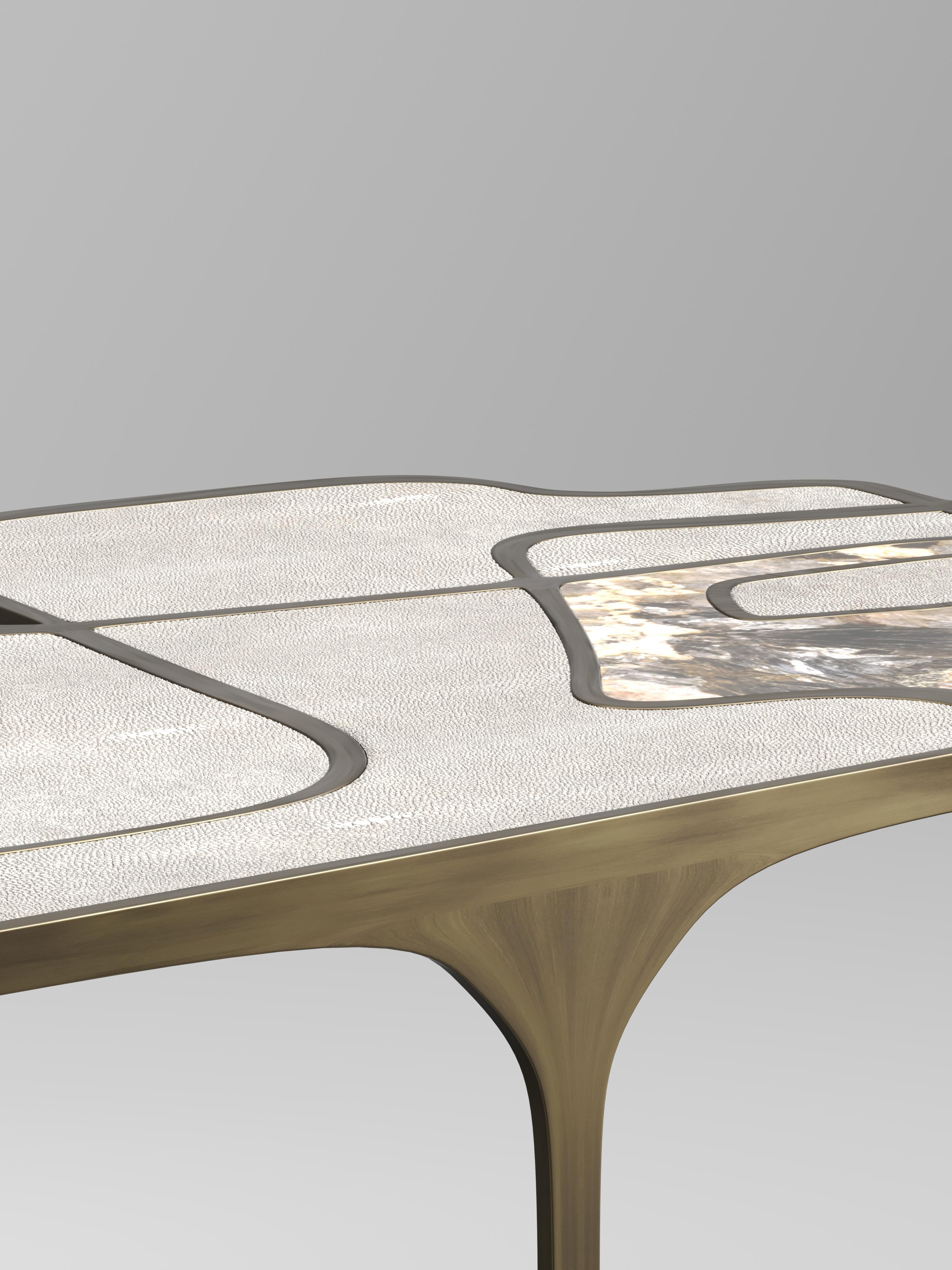 Shagreen Nesting Coffee Tables with Patagonia and Brass Accents by R&Y Augousti For Sale 1