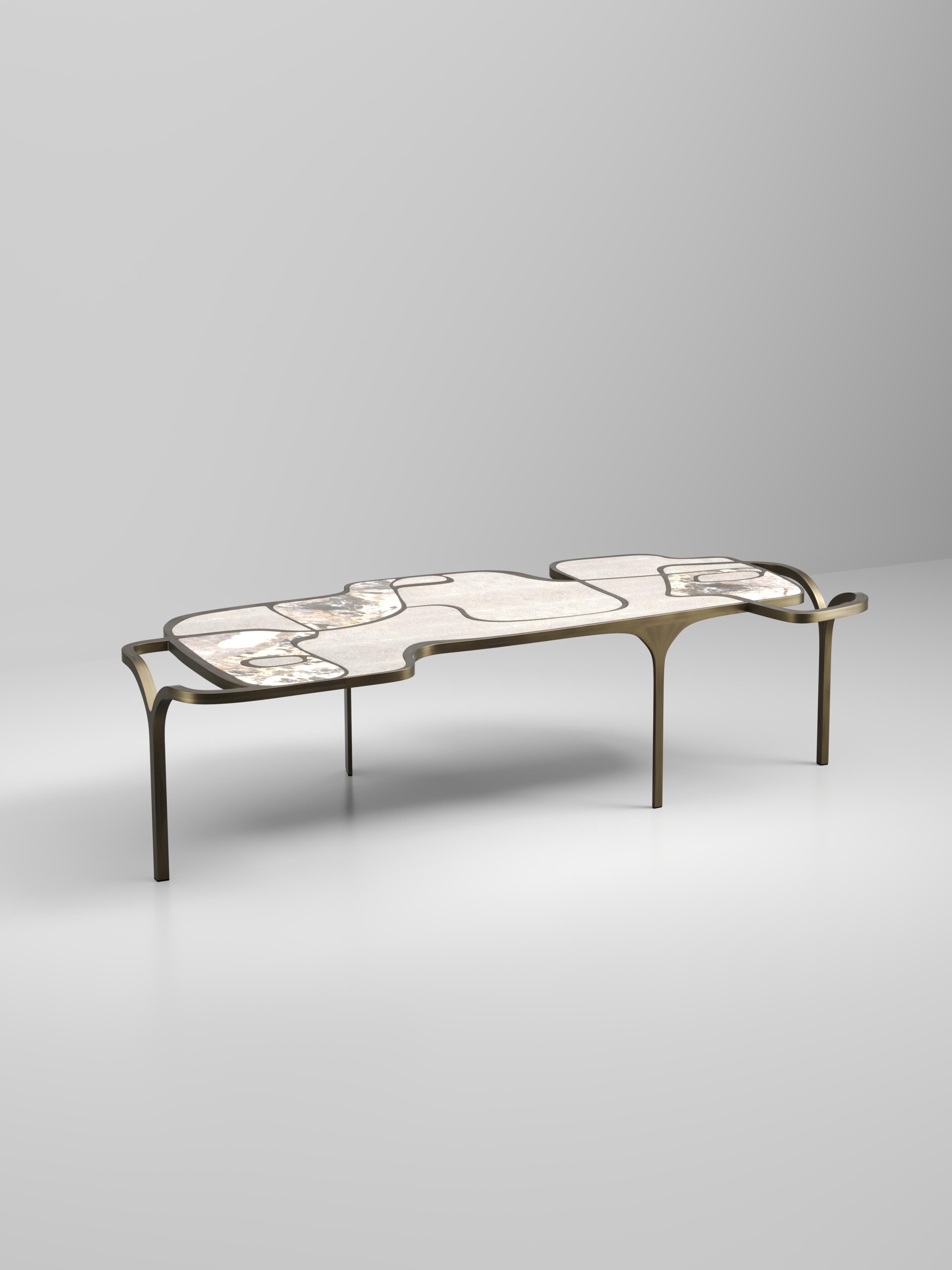 Shagreen Nesting Coffee Tables with Patagonia and Brass Accents by R&Y Augousti For Sale 2