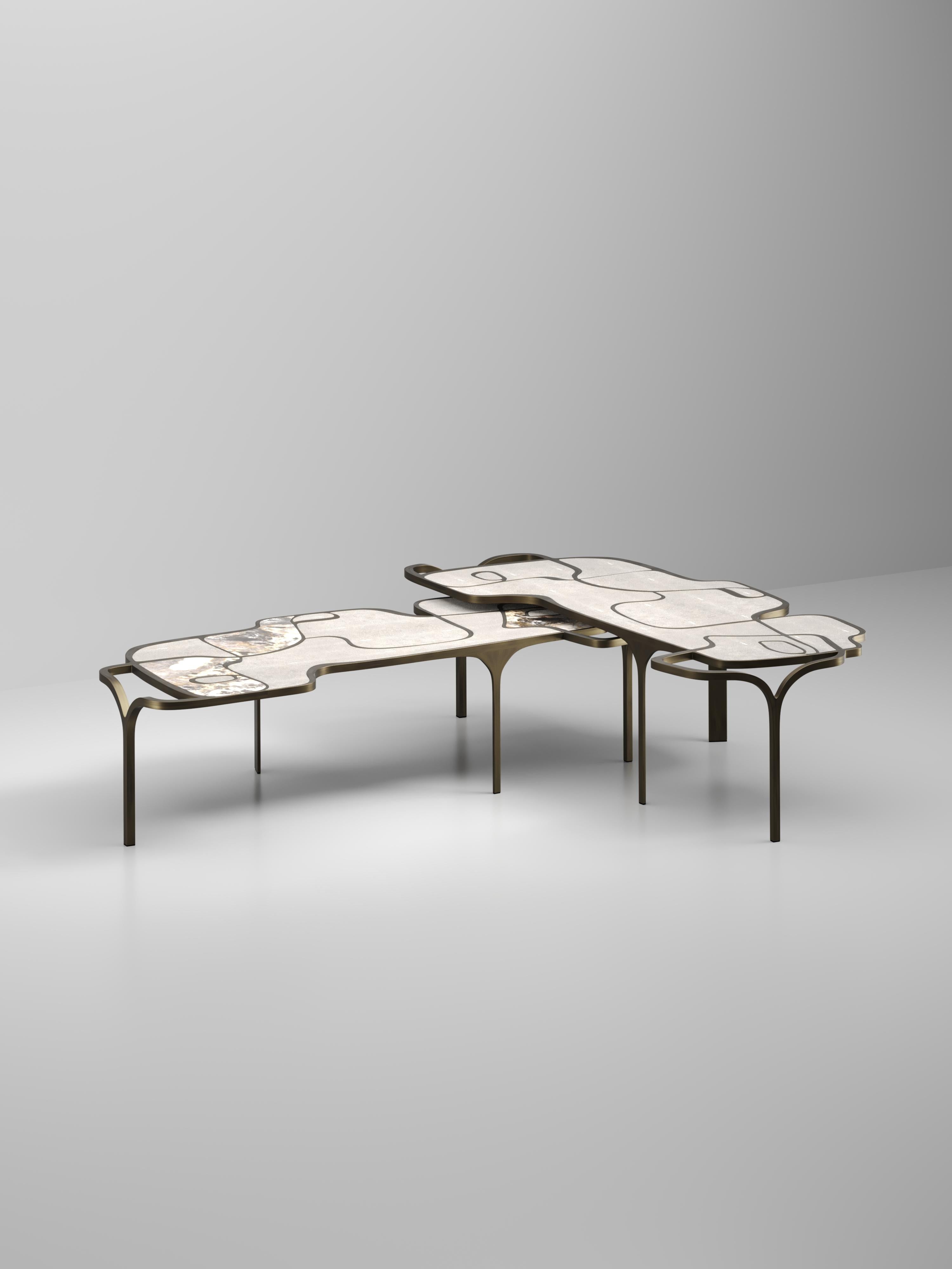 Tables basses gigognes en galuchat avec accents de coquillages et de laiton de R&Y Augousti en vente 12