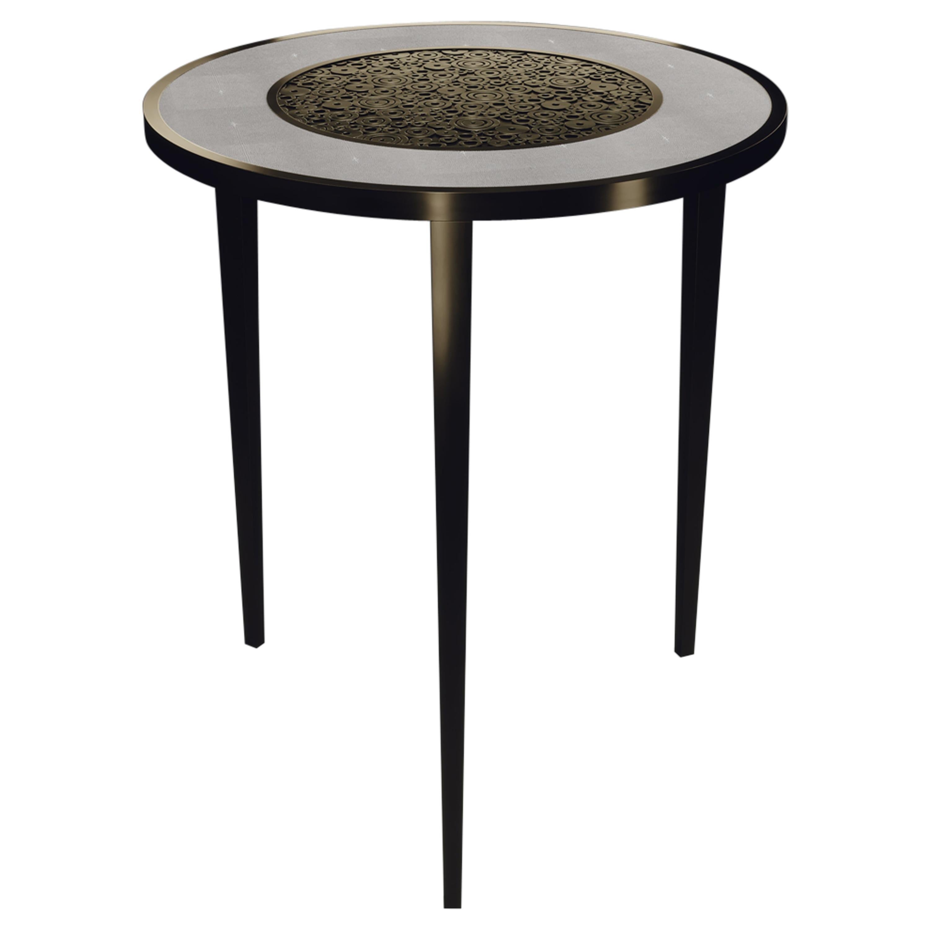 Shagreen Nesting Side Table with Bronze-Patina Brass Accents by R&Y Augousti