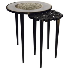 Shagreen Nesting Side Tables with Brass Circle Inlay Details by R&Y Augousti