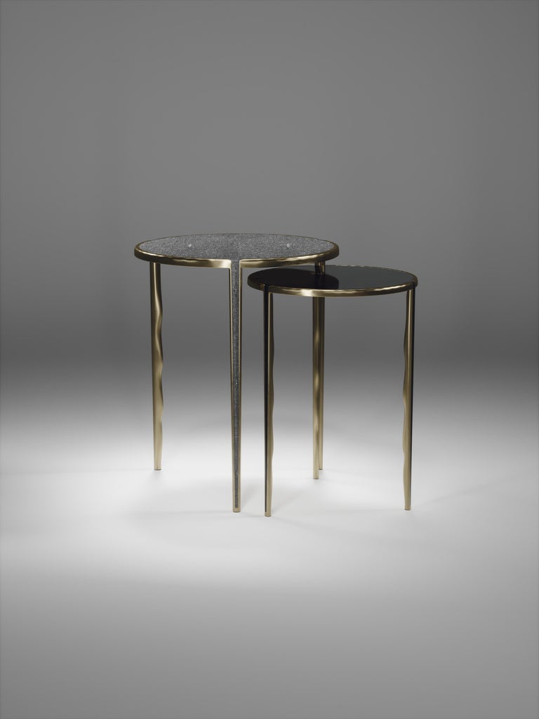 Shagreen Nesting Side Tables with Bronze-Patina Brass Accents by R&Y Augousti For Sale 4