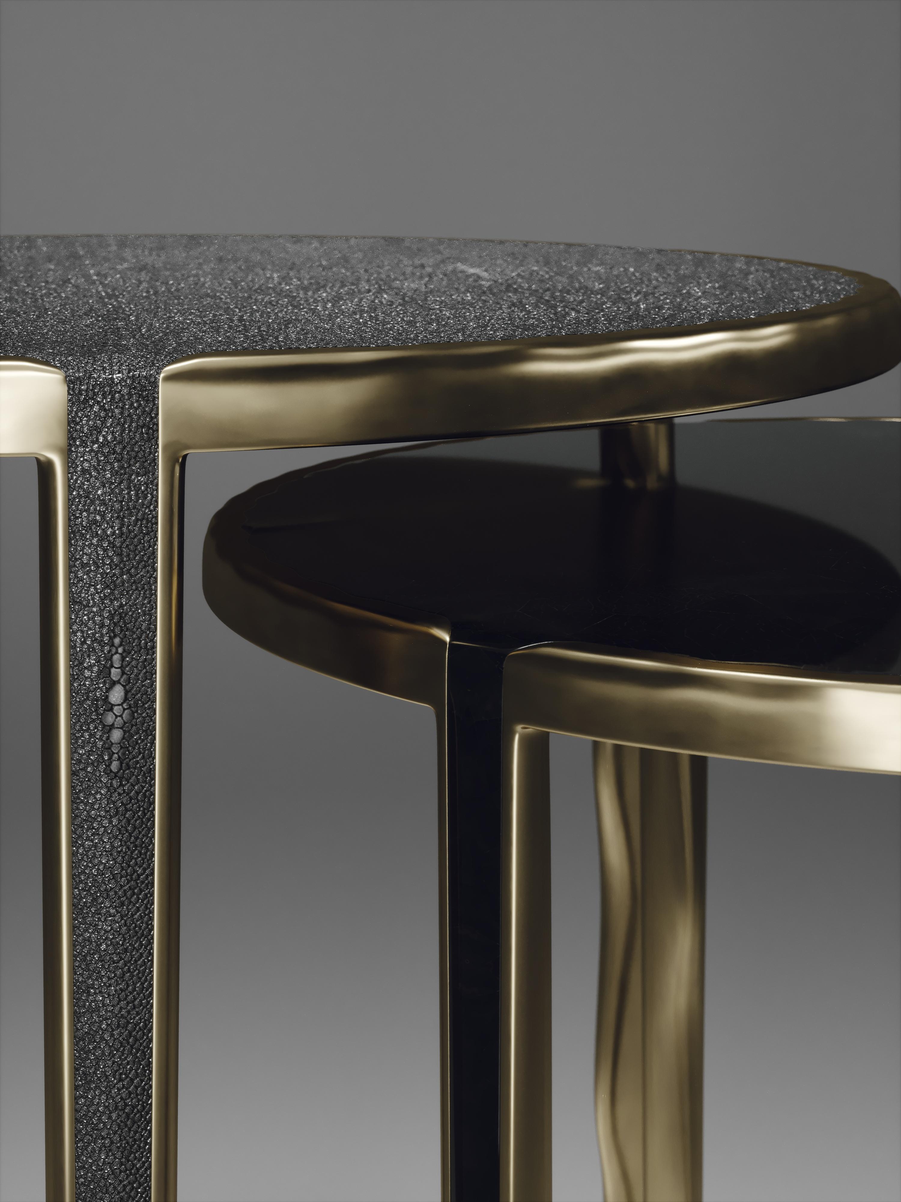 Shagreen Nesting Side Tables with Bronze-Patina Brass Accents by R&Y Augousti For Sale 5