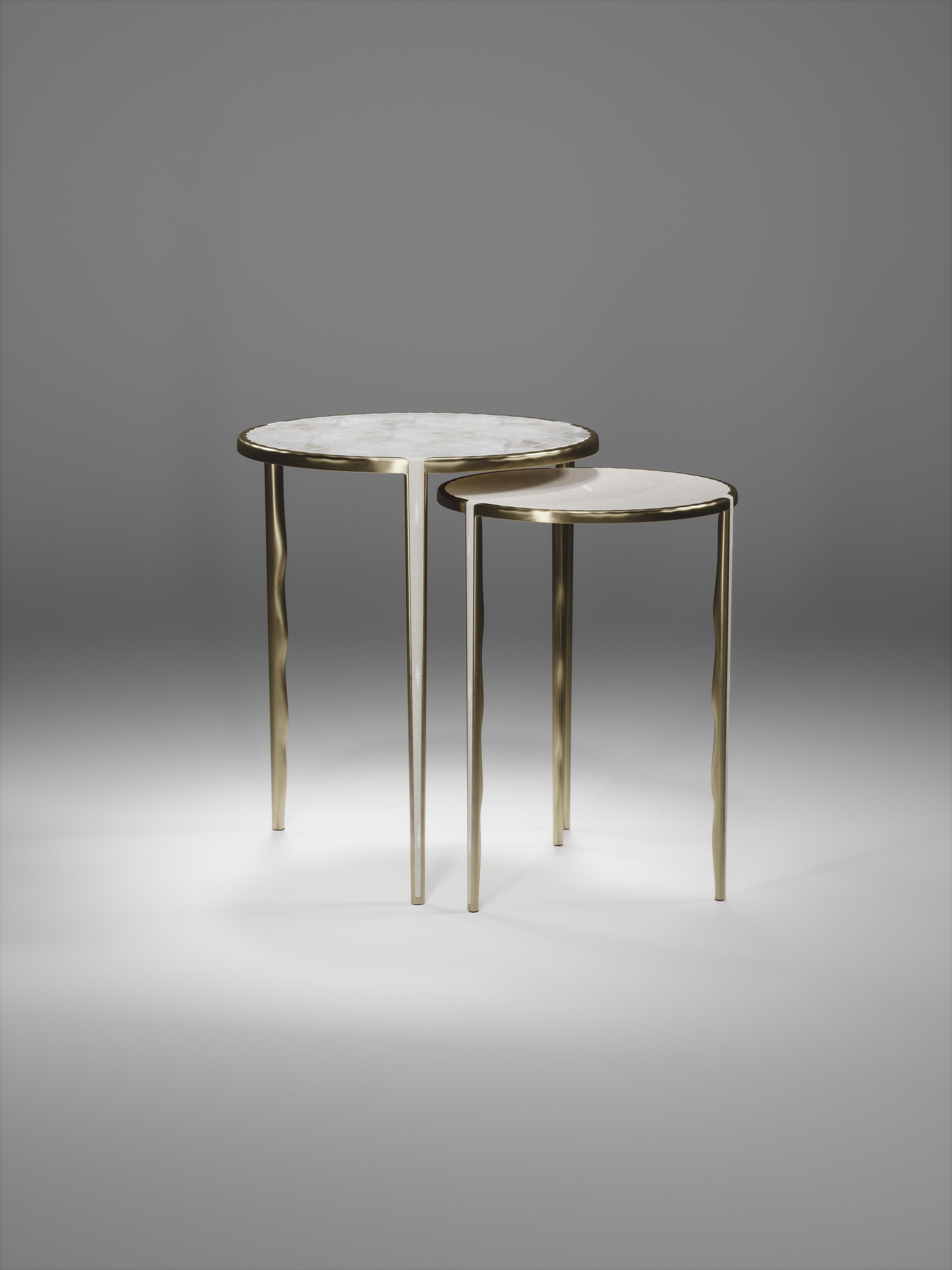 Shagreen Nesting Side Tables with Bronze-Patina Brass Accents by R&Y Augousti For Sale 8