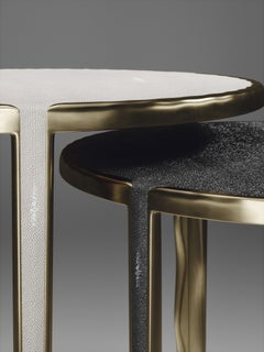 Shagreen Nesting Side Tables with Bronze-Patina Brass Accents by R&Y Augousti