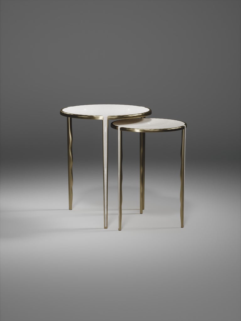 Art Deco Shagreen Nesting Side Tables with Bronze-Patina Brass Accents by R&Y Augousti For Sale