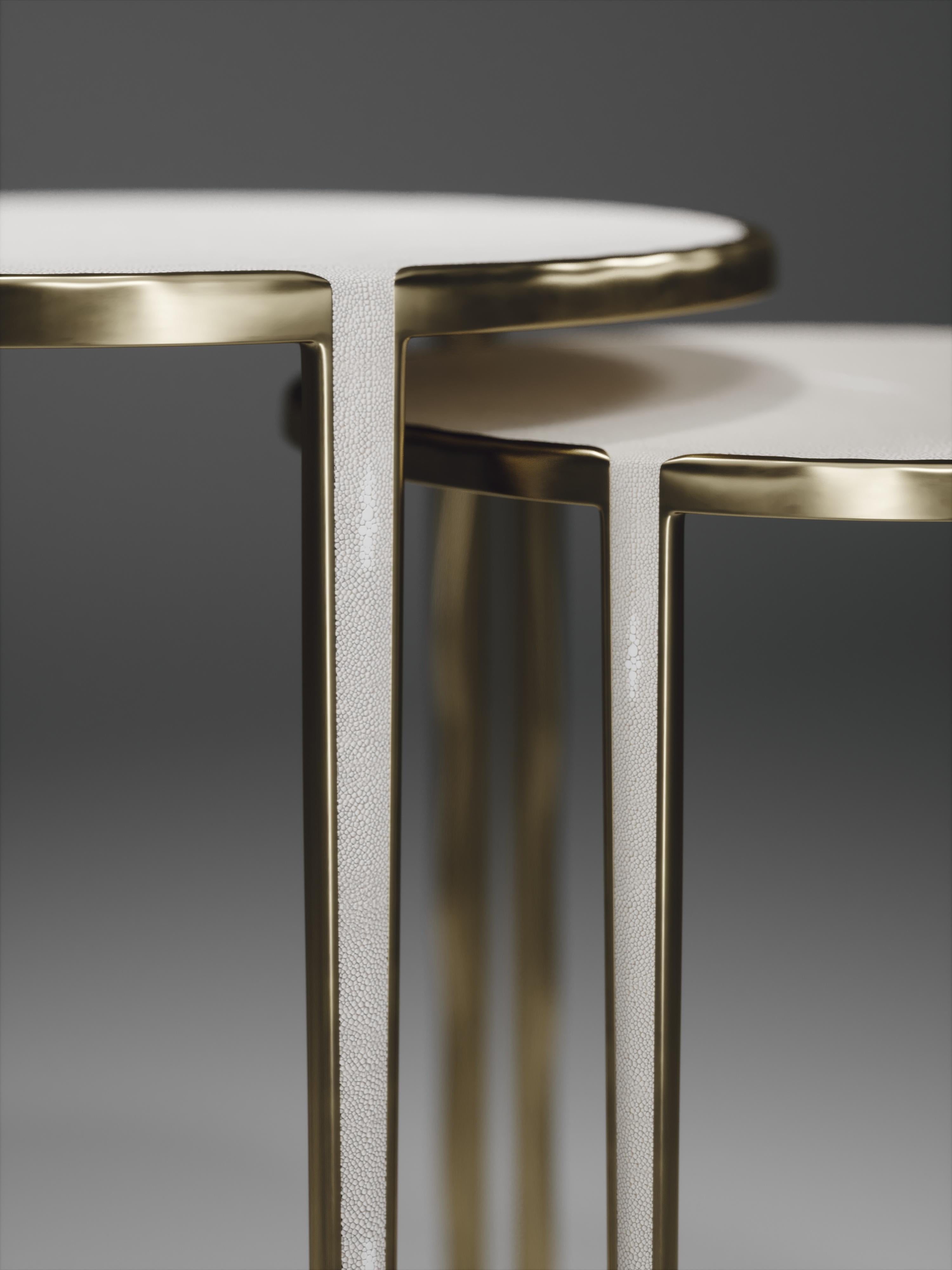 Shagreen Nesting Side Tables with Bronze-Patina Brass Accents by R&Y Augousti In New Condition For Sale In New York, NY