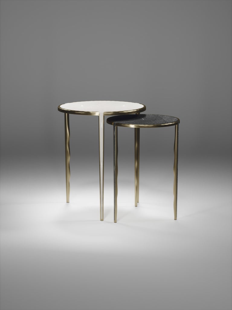 Contemporary Shagreen Nesting Side Tables with Bronze-Patina Brass Accents by R&Y Augousti For Sale