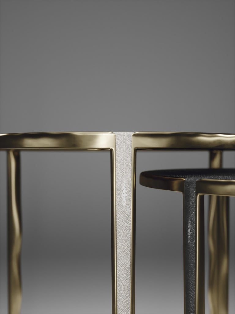 Shagreen Nesting Side Tables with Bronze-Patina Brass Accents by R&Y Augousti For Sale 1