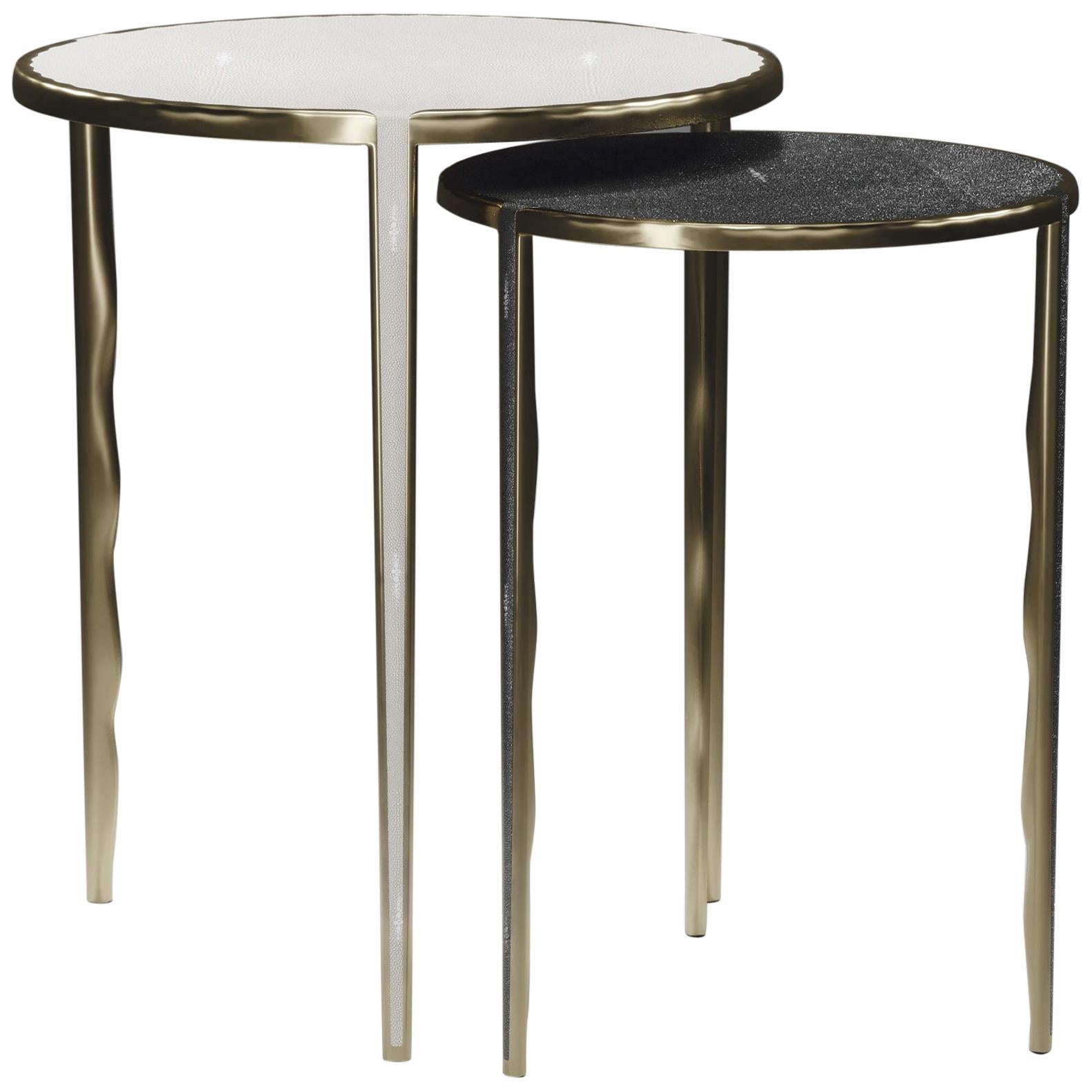 Shagreen Nesting Side Tables with Bronze-Patina Brass Accents by R&Y Augousti For Sale