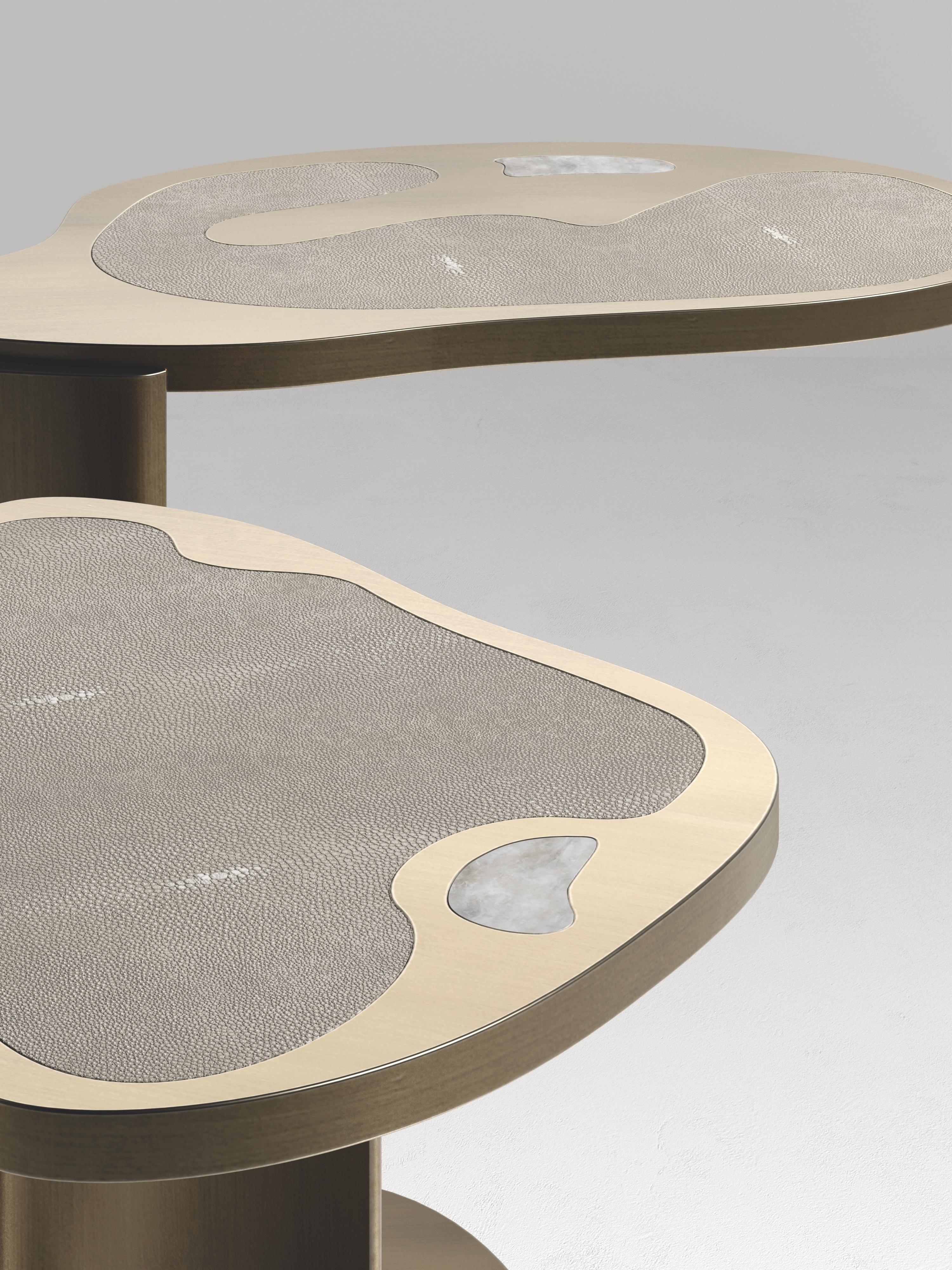 Shagreen Nesting Side Tables with Bronze Patina Brass Details by Kifu Paris For Sale 3