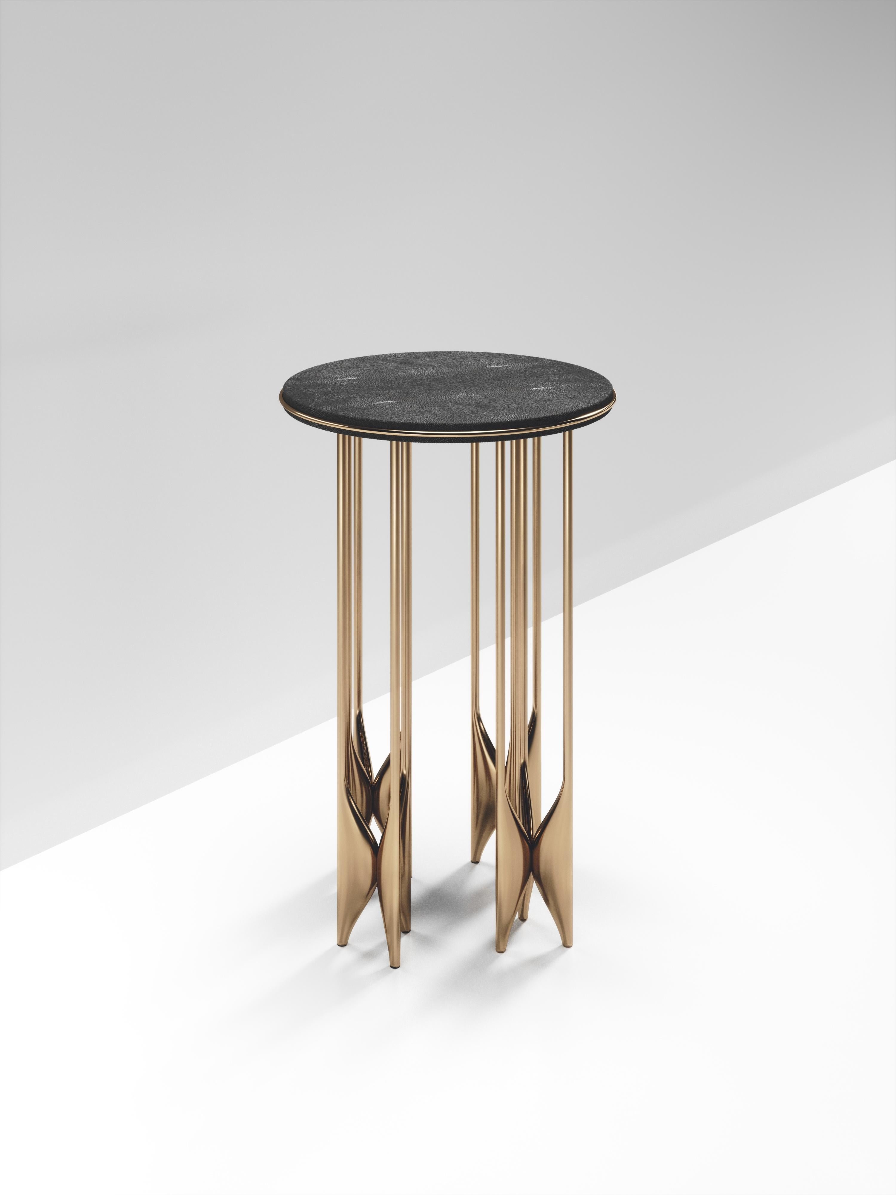 Shagreen Nesting Side Tables with Bronze Patina Brass Details by Kifu Paris For Sale 5
